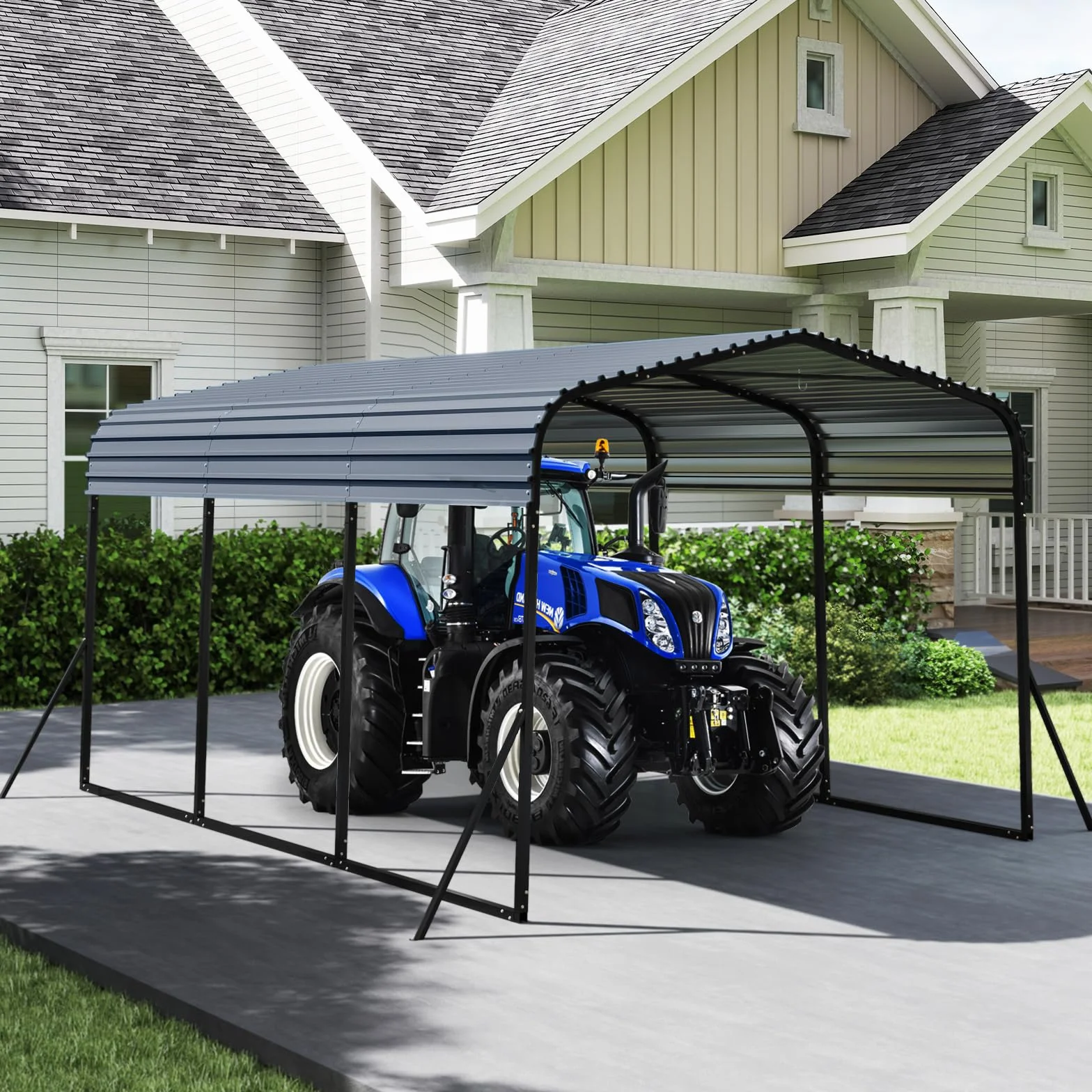 COSTWAY Tenda da Garage 440 x 300 cm, Tettoia per Auto in Metallo con Base Rinforzata e 4 Gambe Inclinate Aiiunte, Gazebo da Esterno per SUV, Feste e Barbecue