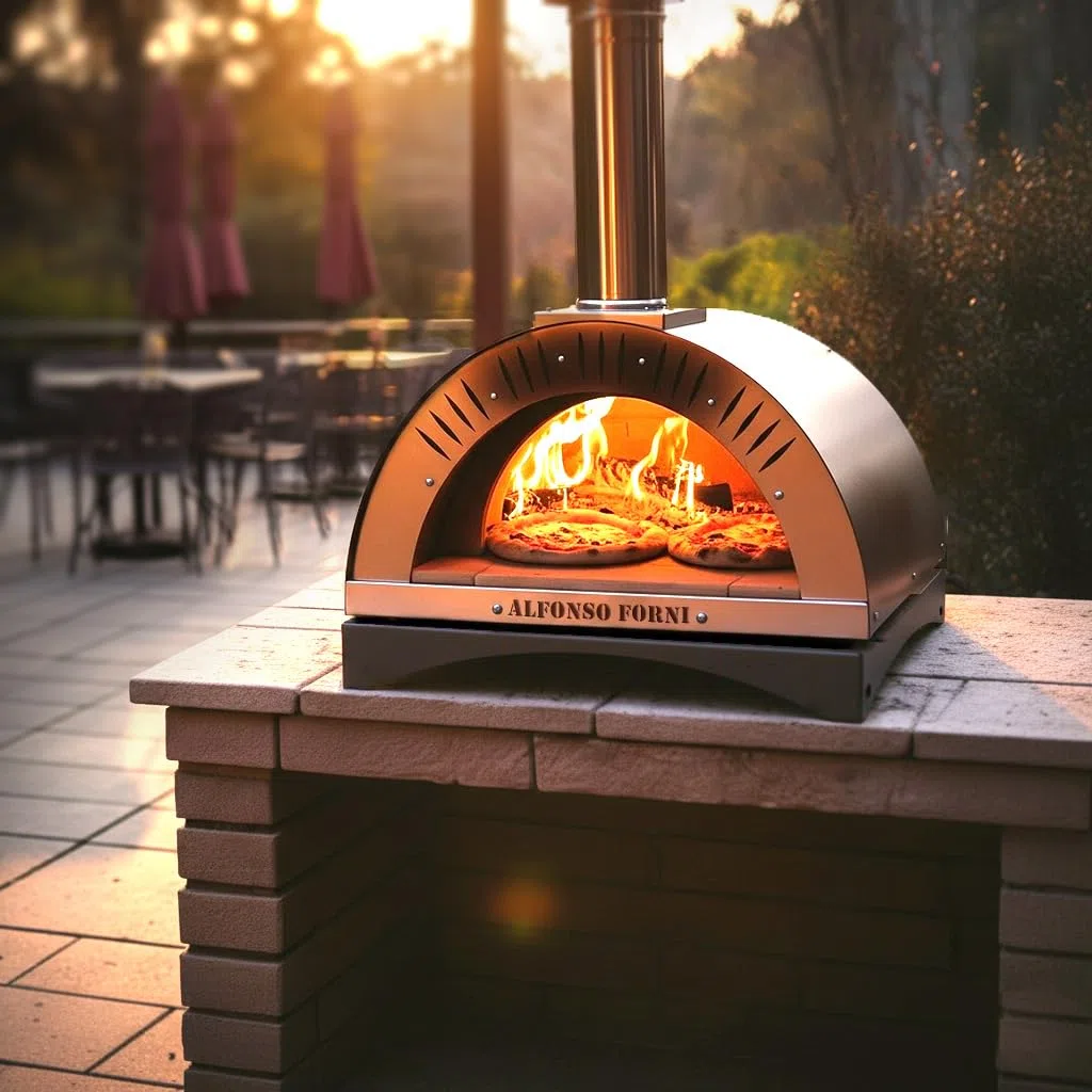 Forno a legna Alfonso 4 PIZZE da esterno acciaio con mattoni refrattari 3 cm pirometro 500°C