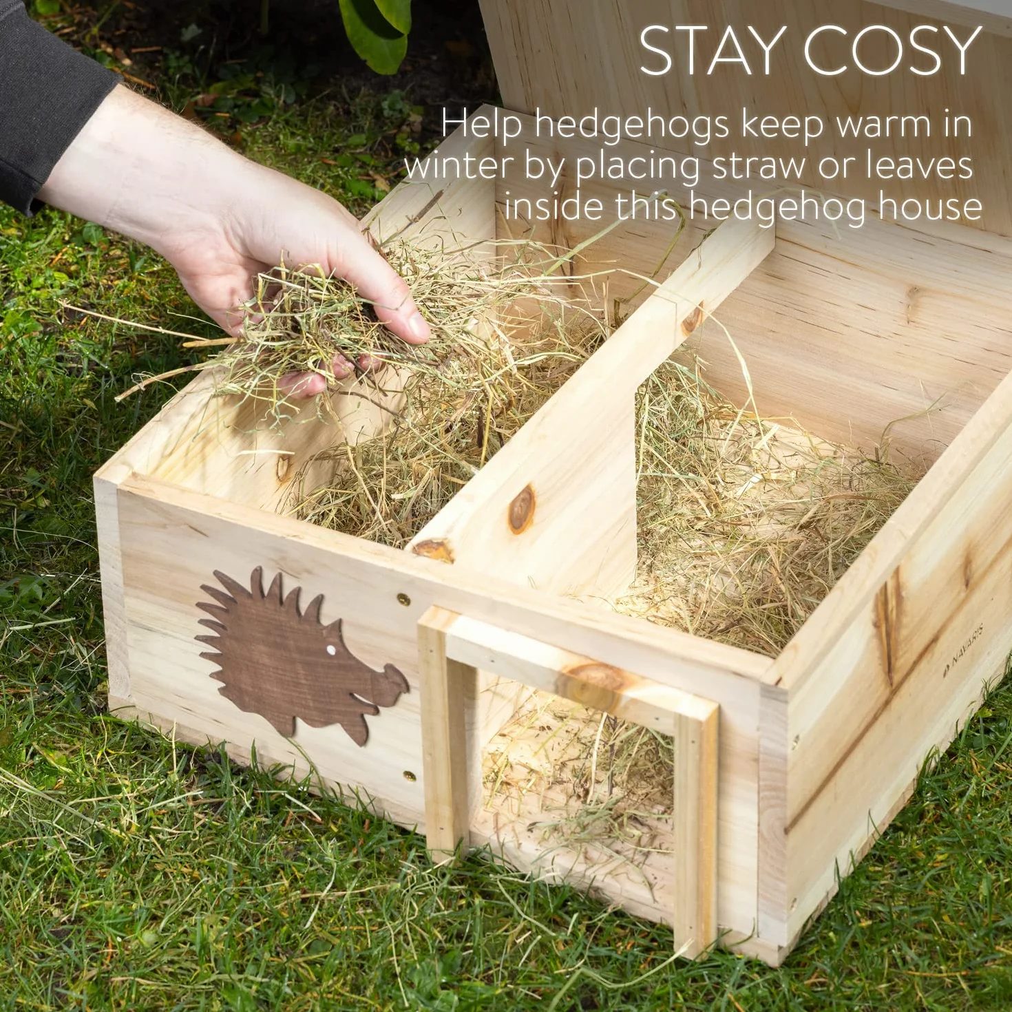 Navaris Casa per Ricci - Casetta in Legno Abete per Erinaceidi e Piccoli Roditori 40x40x19cm - Tana per Letargo Invernale Riccio con Tetto Amovibile