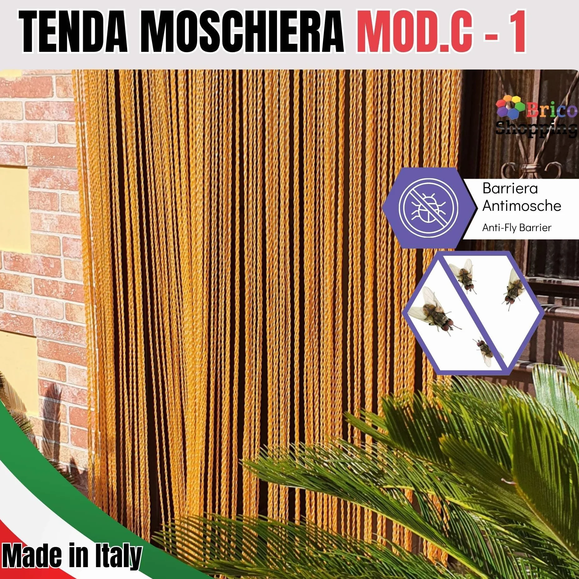 BricoShopping Tenda moschiera Mod.C a fili in pvc regolabile Zanzariera per porta finestra esterna ingresso balcone camper filo ANTIMOSCHE 4 misure