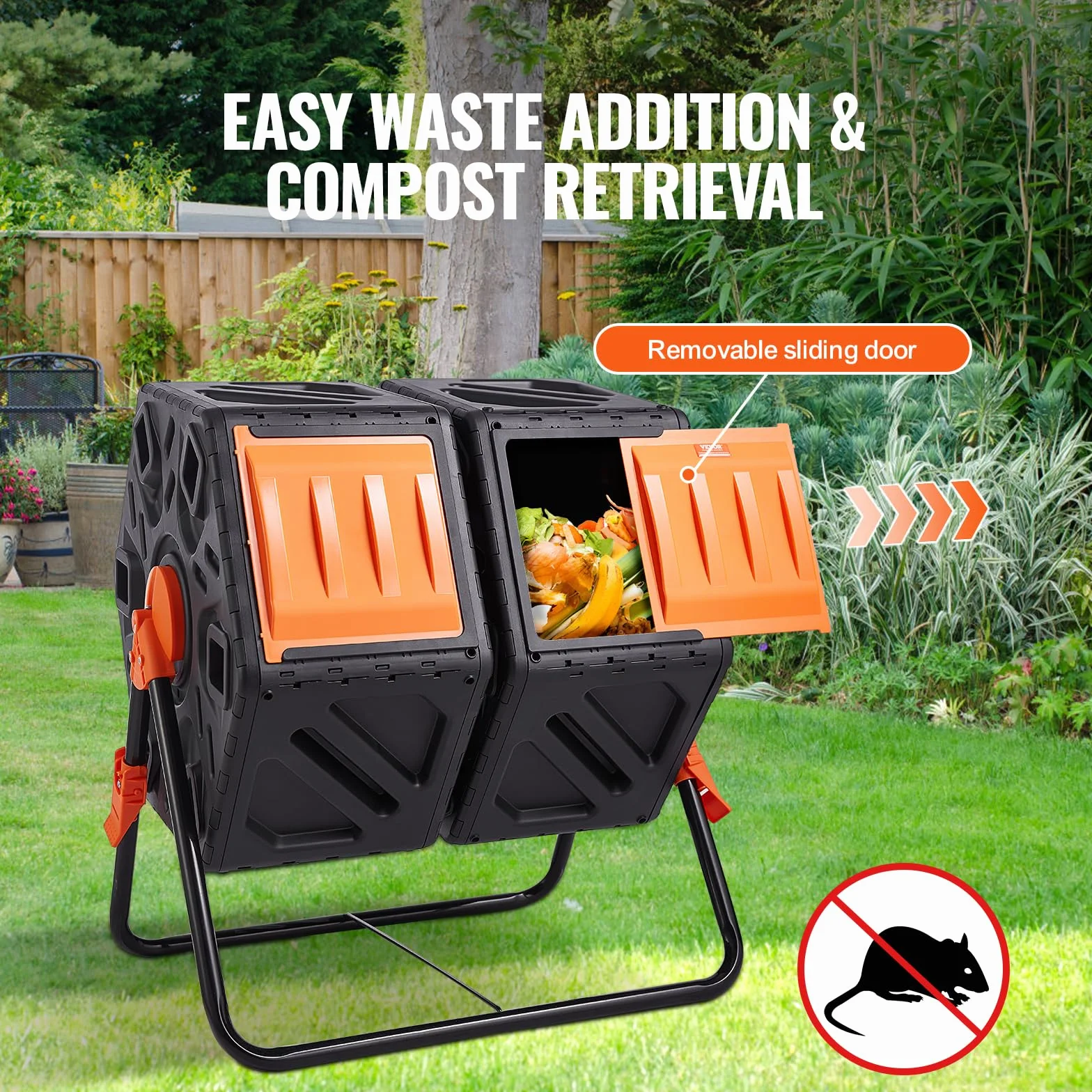 VEVOR Compostiera da Giardino Rotante 140L Doppia Camera 360° PP Senza BPA 40 kg