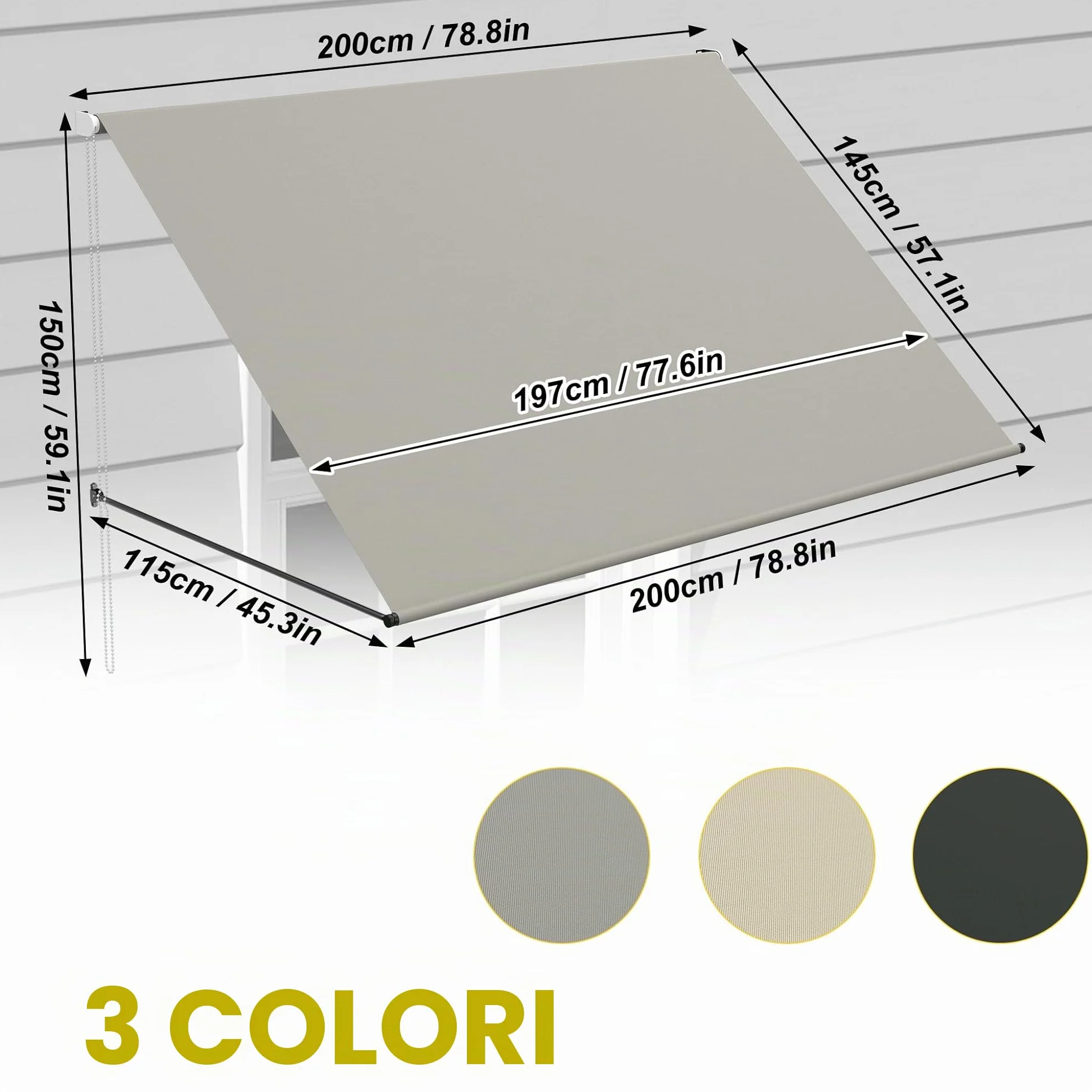 Tenda da sole a braccio snodato retrattile in alluminio 200x145 cm grigio per balcone terrazza finestra