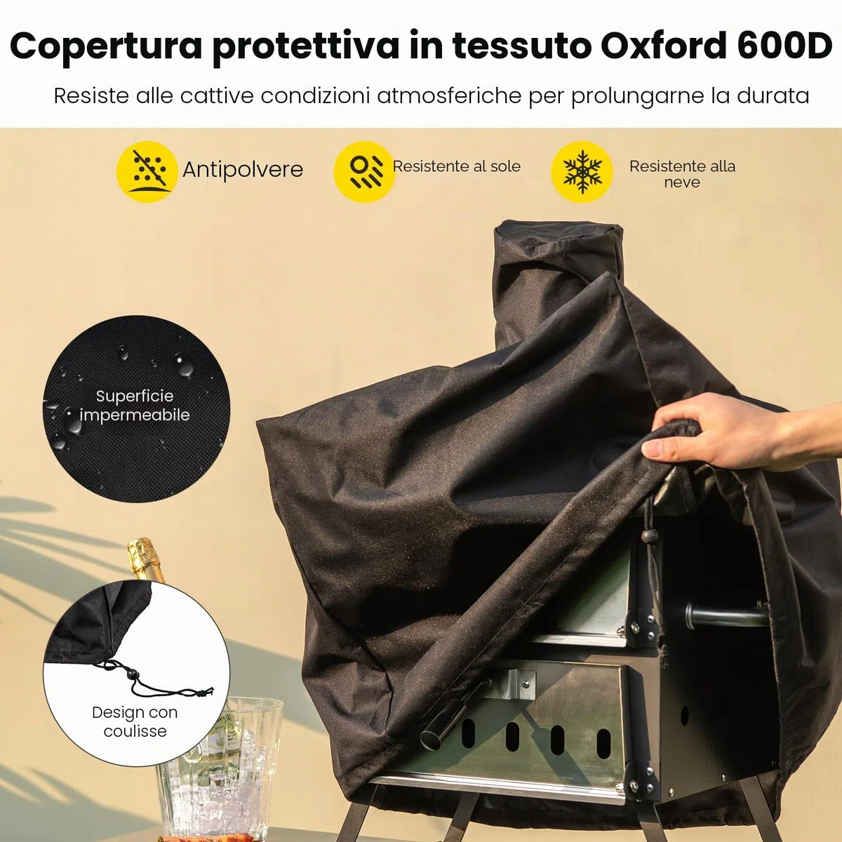 FANTASK Forno per pizza a 2 strati con pietra, griglia, pala e copertura impermeabile