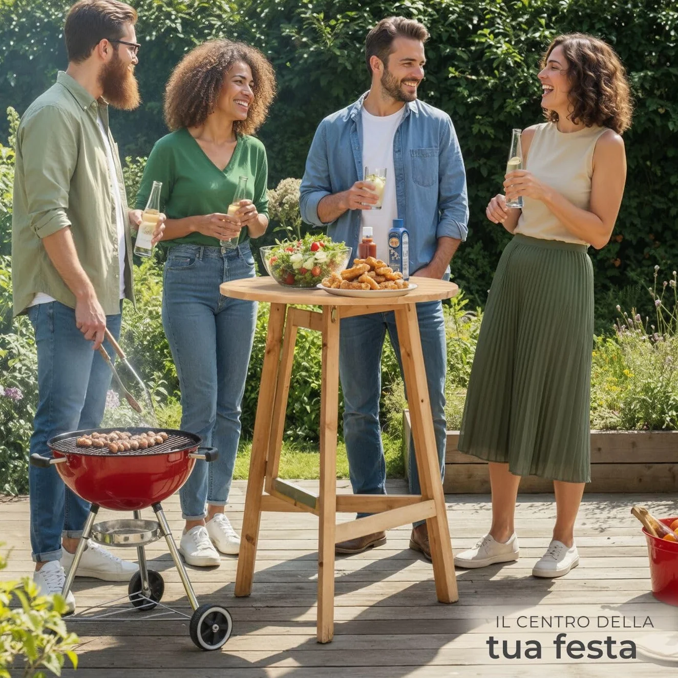 tectake® Tavolo da Bistrot in Legno Massello Rotondo da Giardino, Struttura Robusta, Tavolo Pieghevole, Altezza Ottimale, da esterno, balcone, tavolino da giardino - altezza ca. 110 cm, Ø 79 cm