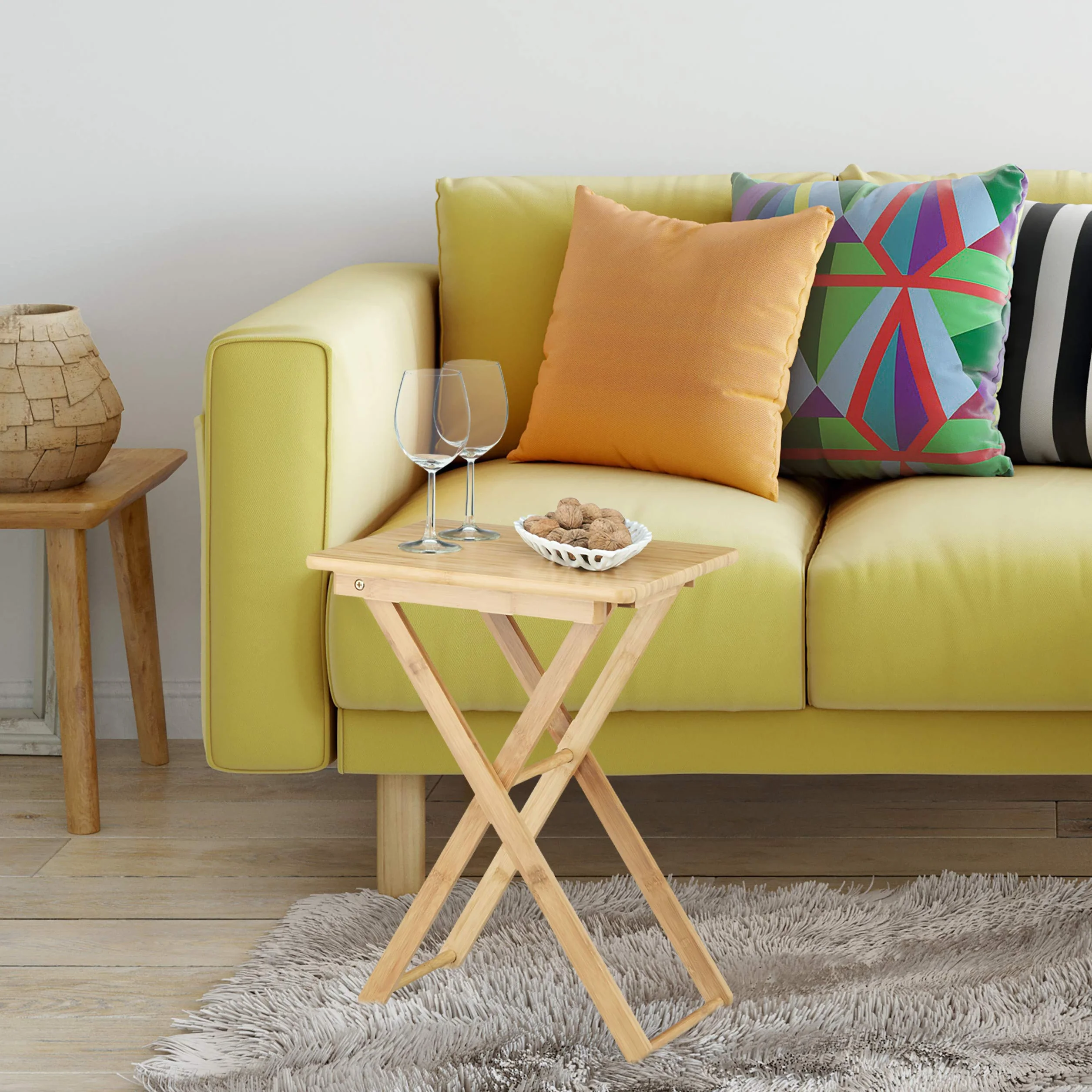 Relaxdays Tavolino pieghevole in bambù 52x40x31 cm marrone