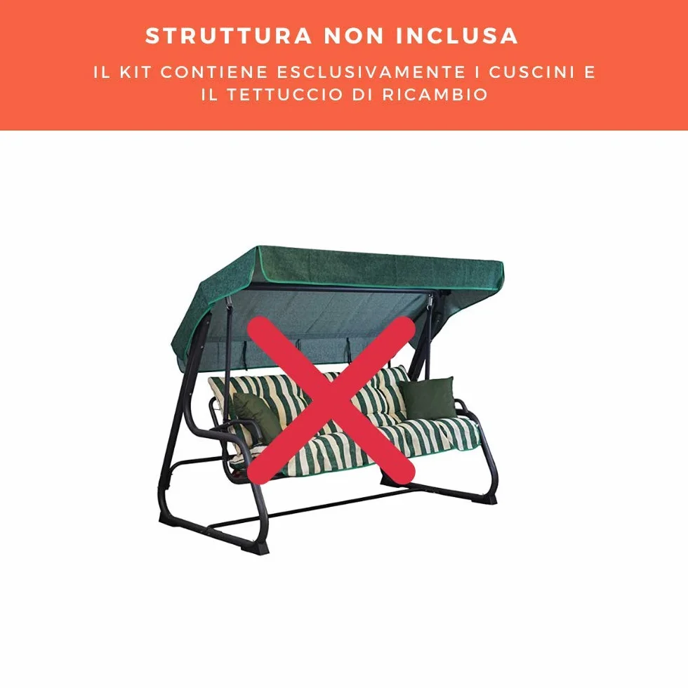 TECNOWEB Cuscini per Dondolo 3 Posti - Incluso nel Ricambio Anche Il tettuccio Coordinato - 100% Made in Italy - Ideale per Esterni (Giardini e Cortili) - Telaio Non Incluso