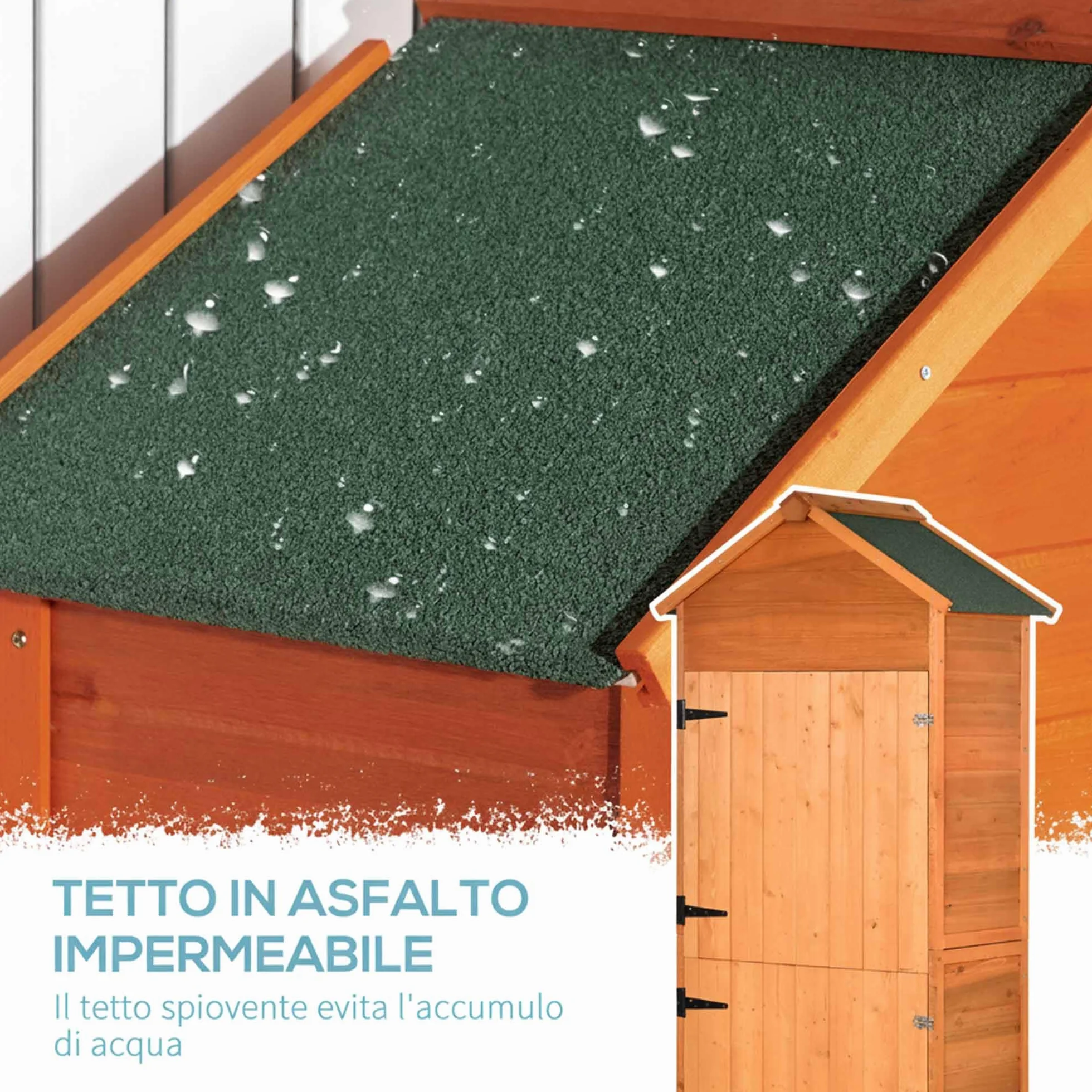 Outsunny Casetta da Giardino in Legno 2 Ante Armadio da Esterno 3 Ripiani 84x52x188cm