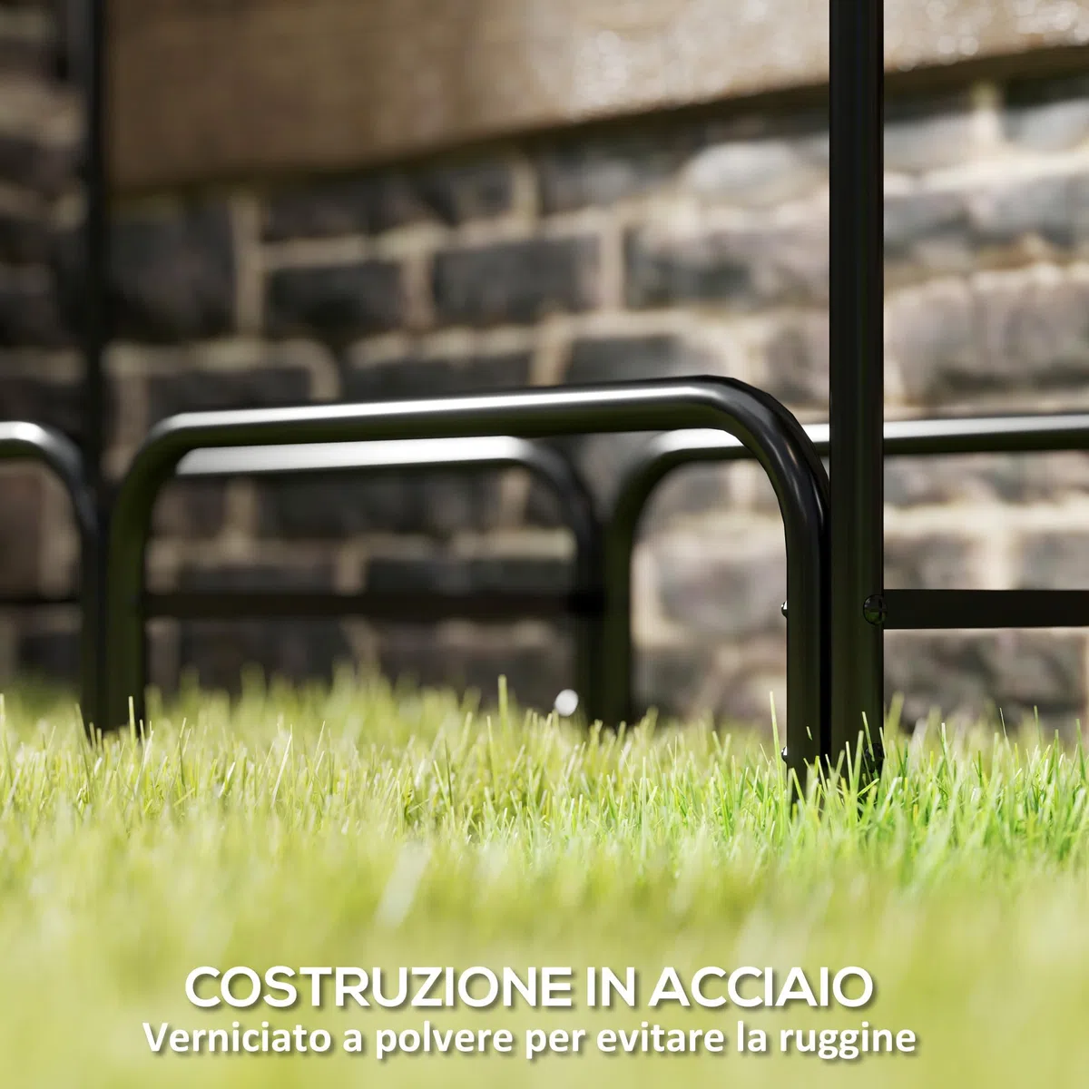 Outsunny Portalegna da Esterno in Metallo Impermeabile Regolabile Legnaia da Interno Borsa di Tela 120x36x99 cm Nero