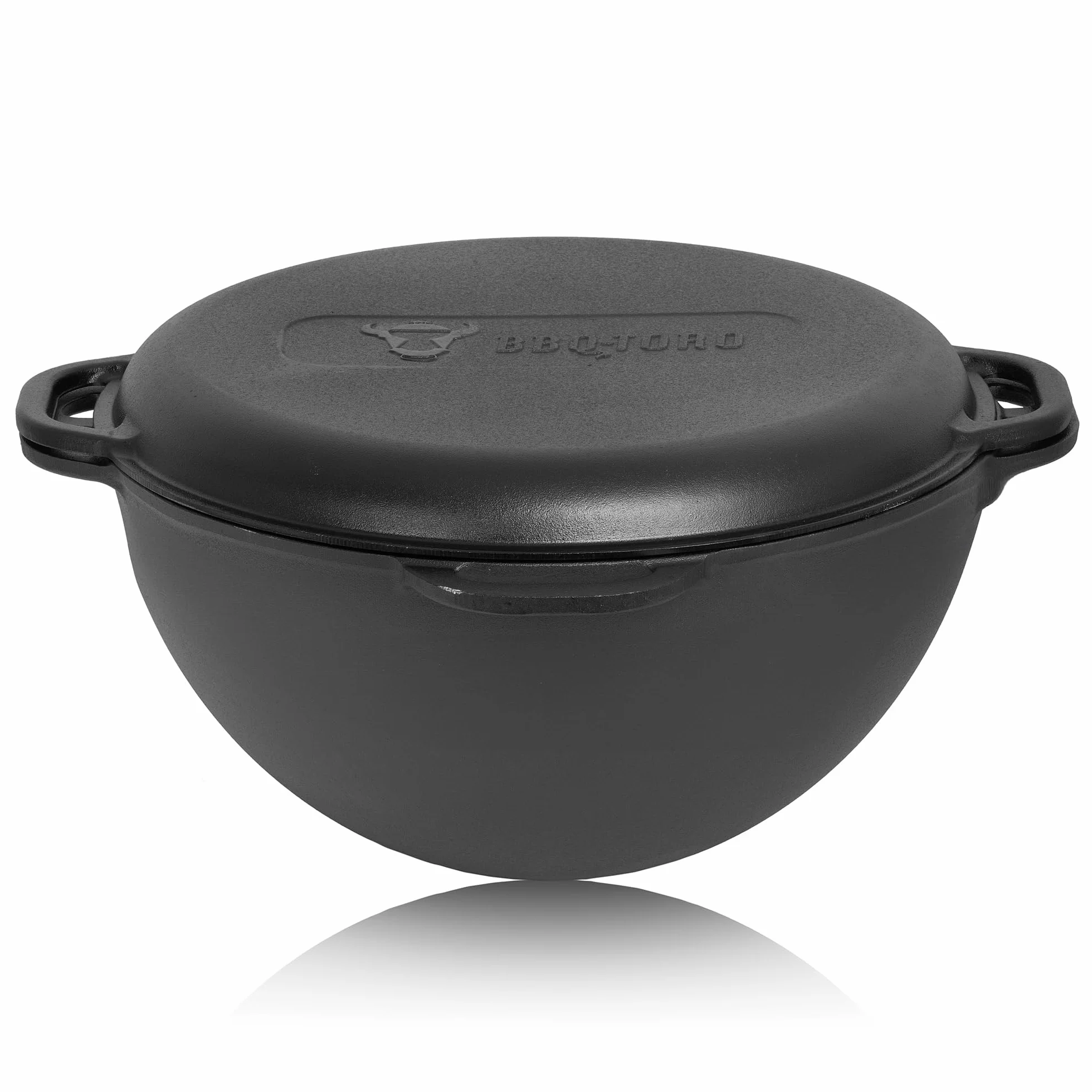 BBQ-Toro Kazan in ghisa con coperchio | 19 litri | Pentola tradizionale in ghisa | Kazan con base rotonda | Wok preseasoned | Casseruola per cucinare, brasare, friggere