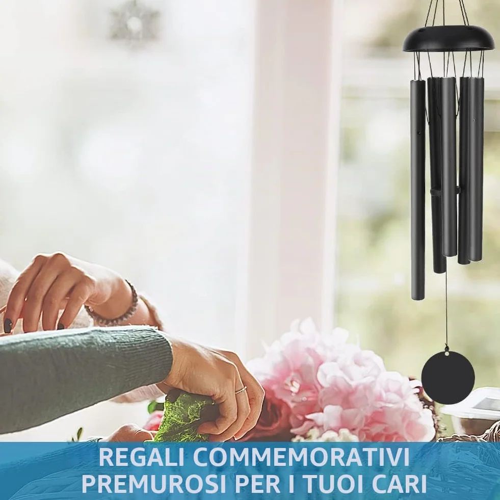 Victop campanelli eolici per esterni, campanelli eolici commemorativi da 80cm, 5 tubi cavi in alluminio, piacevole melodia, decorazioni classiche retrò (Nero)