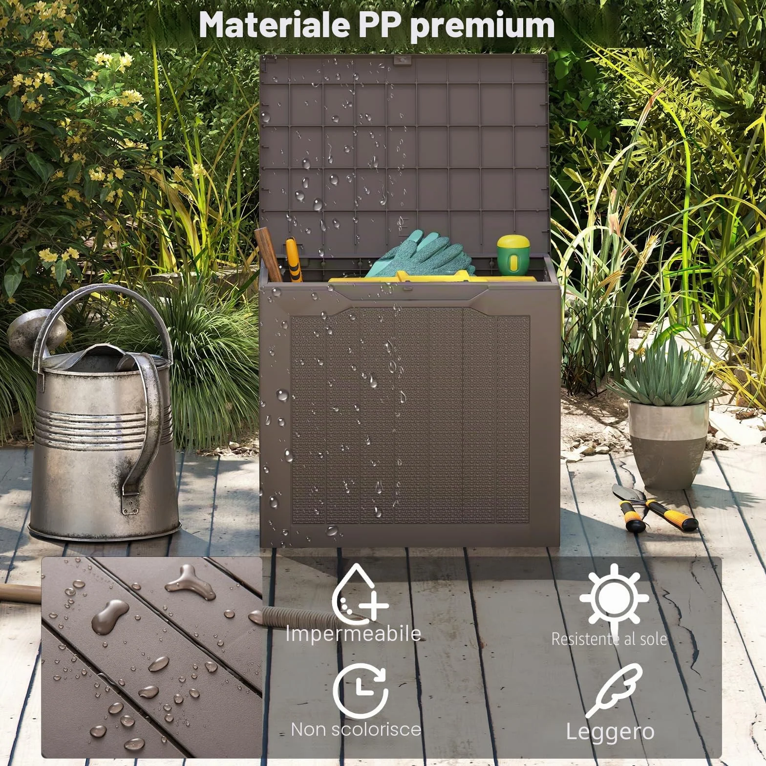 GIANTEX Contenitore per esterni, 96 l, grande scatola da giardino resistente alle intemperie, con coperchio bloccabile e trama intrecciata in rattan, organizer per attrezzi da piscina e giardino