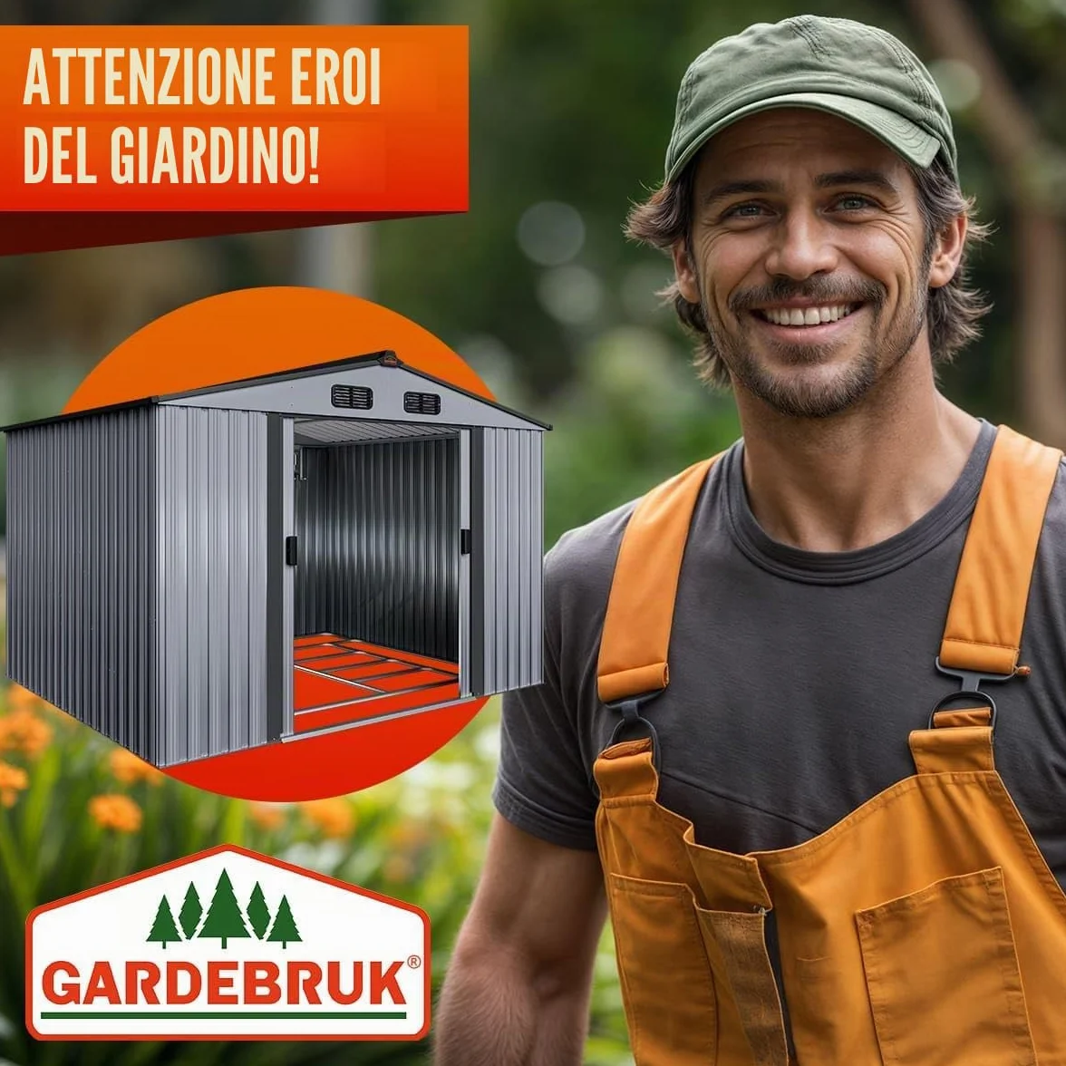 GARDEBRUK® Casetta per Attrezzi da Giardino Capanno in Metallo da Esterno 5m² con Base 260x205x180cm Capannone XXL