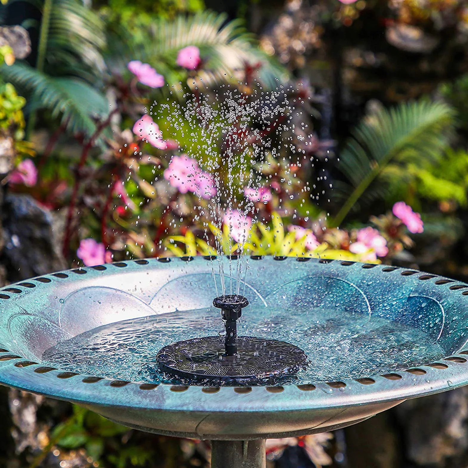 Pompa Solare per Acqua con Pannello Solare da 3 W e Batteria di Backup da 1600 mAh - Fontana Galleggiante con 7 Motivi di Spruzzo e Illuminazione a LED - Pompa Esterna Automatica