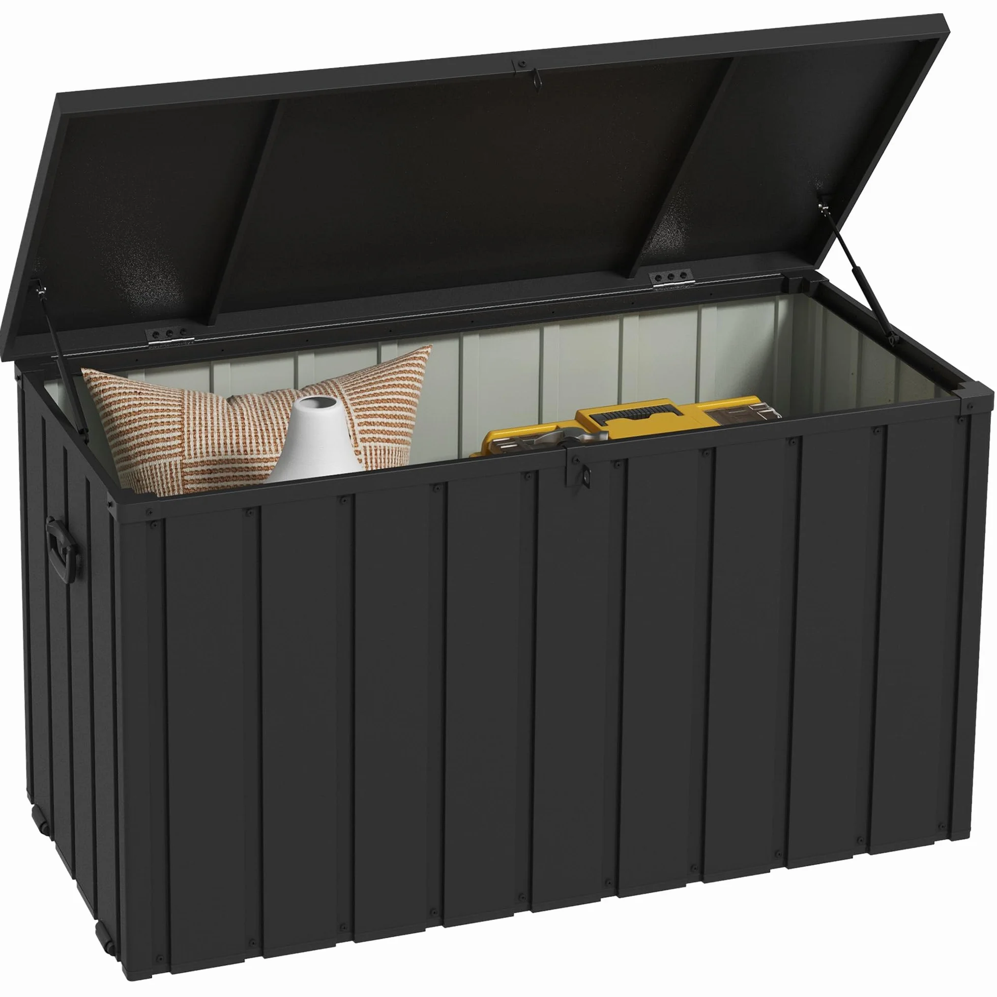 Outsunny Panca Contenitore da 450L con 4 Rotelle, Acciaio e PP, 125.5x61.5x70 cm, Grigio Scuro