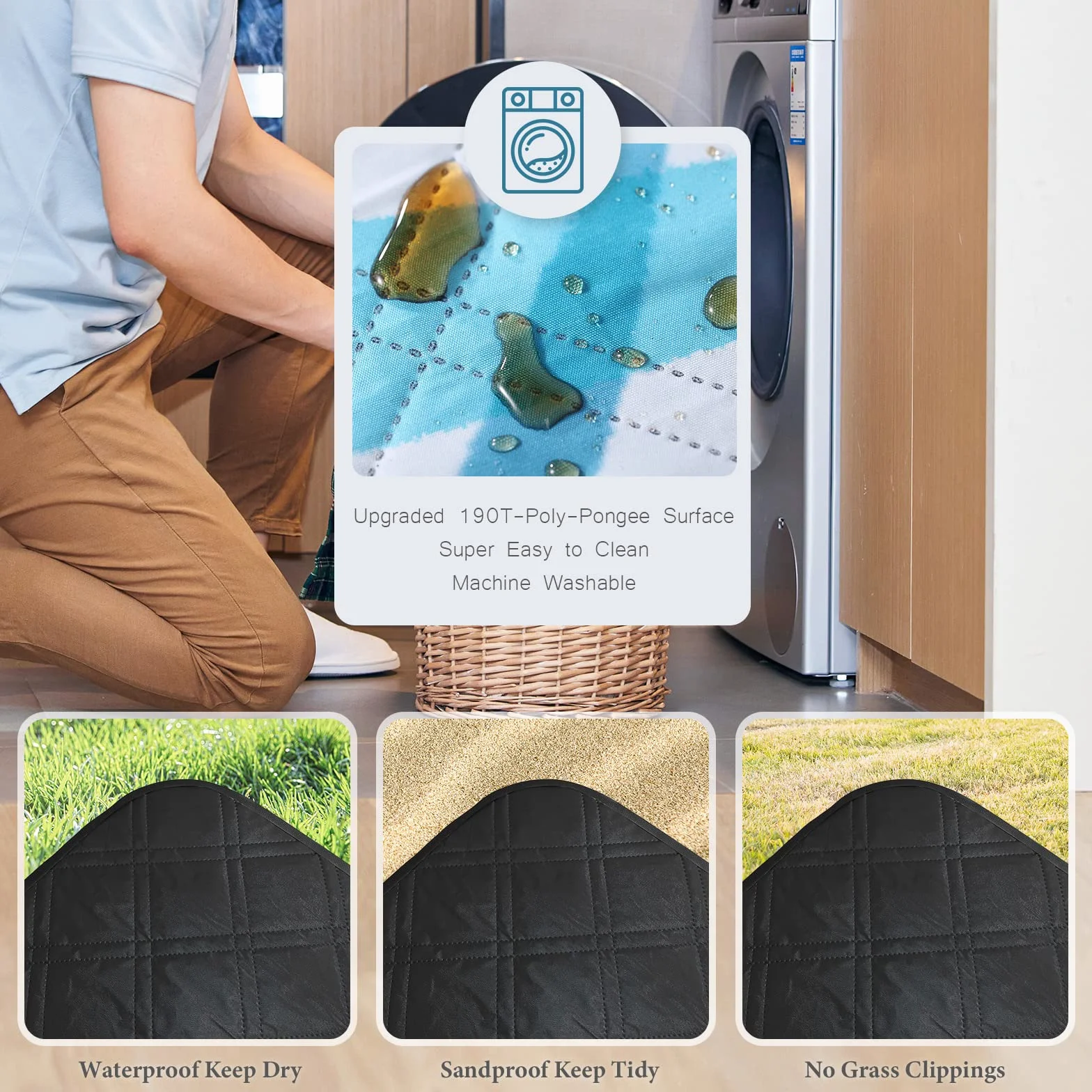 DEWUR Coperta da Picnic Impermeabile Lavabile Sandfrei XXL 300x200cm Blu