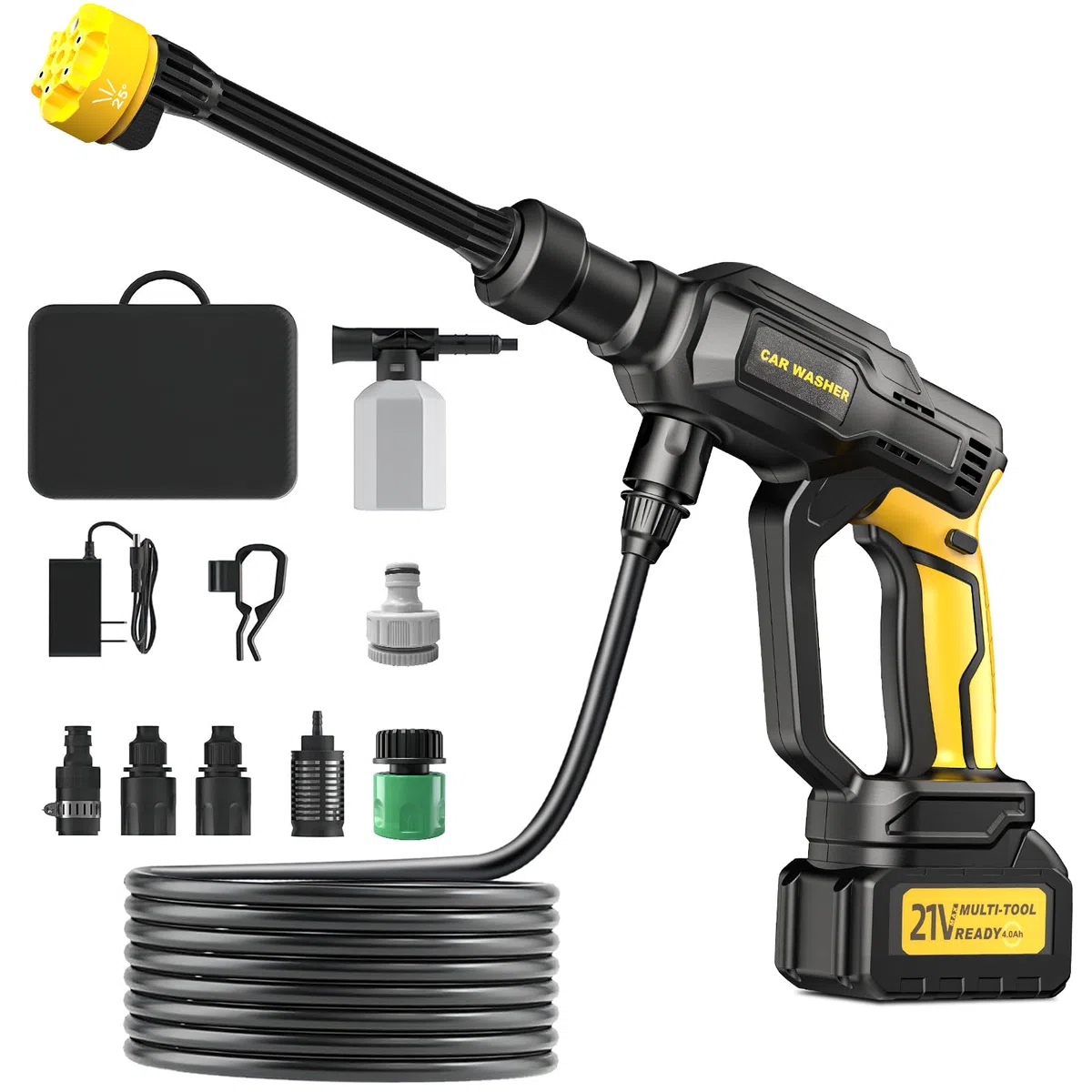Idropulitrice a Batteria Portatile Professionale 5M Tubo Ugello 6 in 1 per Giardino Auto