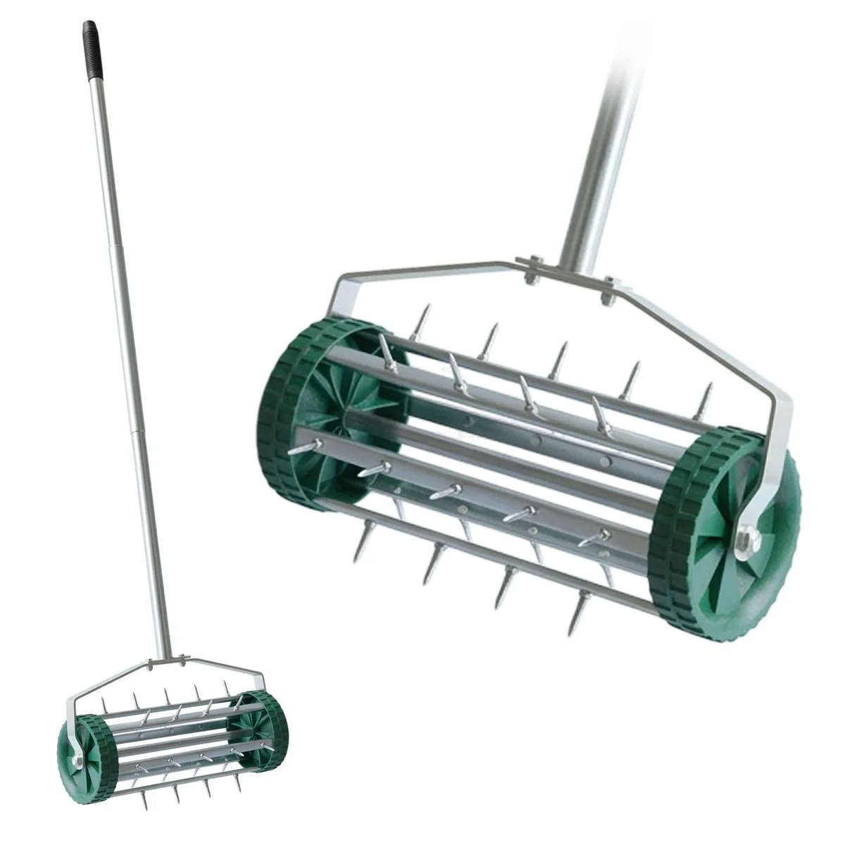 Rullo aeratore per prato 27 punte manico in acciaio 148x44x22 cm Scarificatore manuale