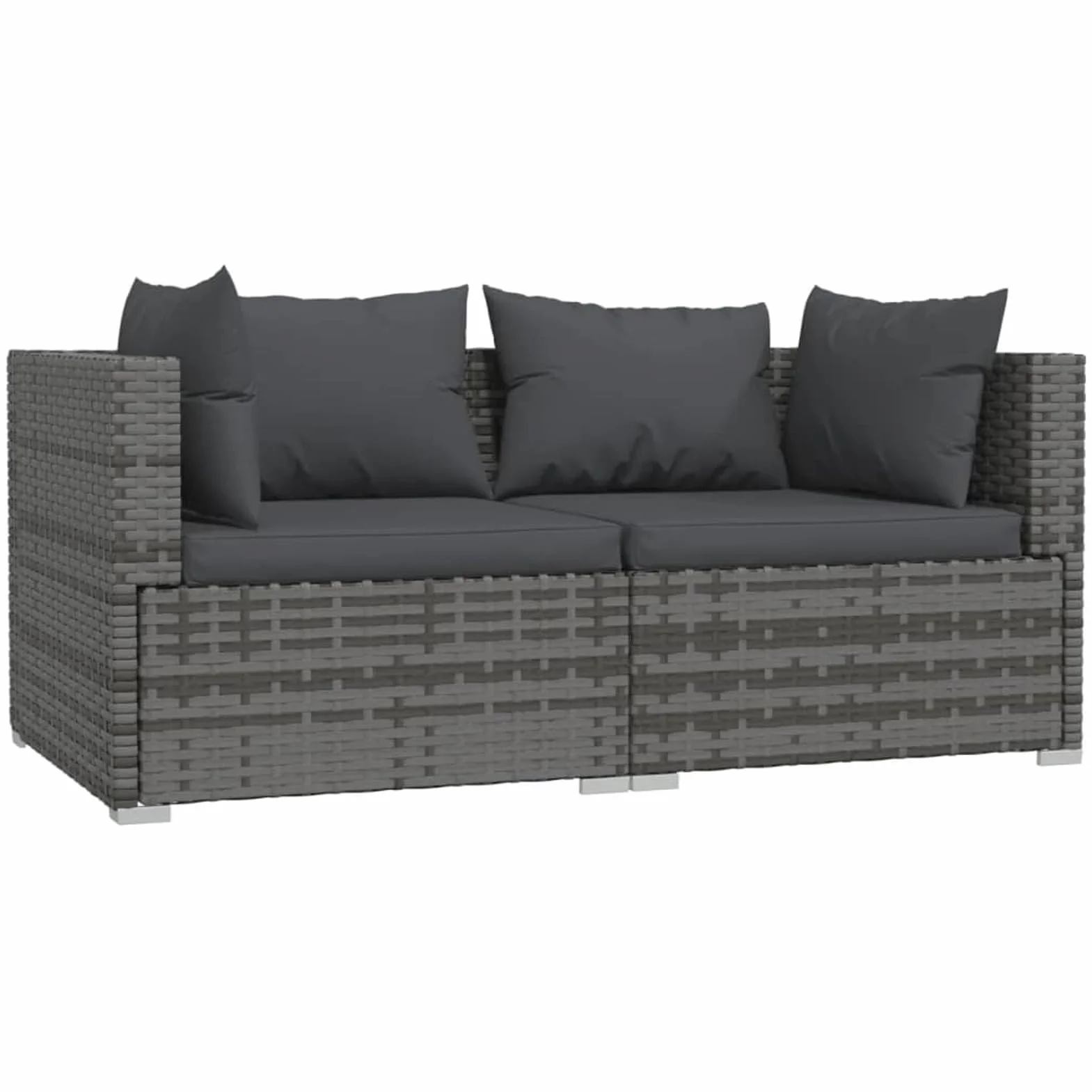 3pz Divano da Esterno, Salotto da Giardino, Divano Rattan, Divani da Giardino, Set Divano Giardino per Esterno, con Cuscini in Polyrattan Grigio