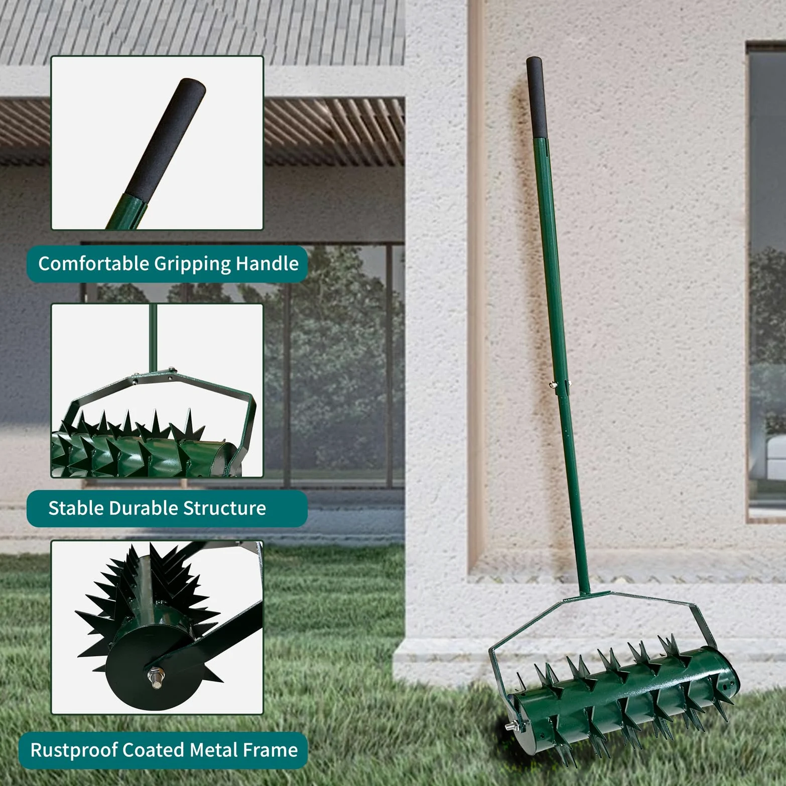 Arieggiatore manuale per prato, rullo scarificatore con chiodi da 5 cm
