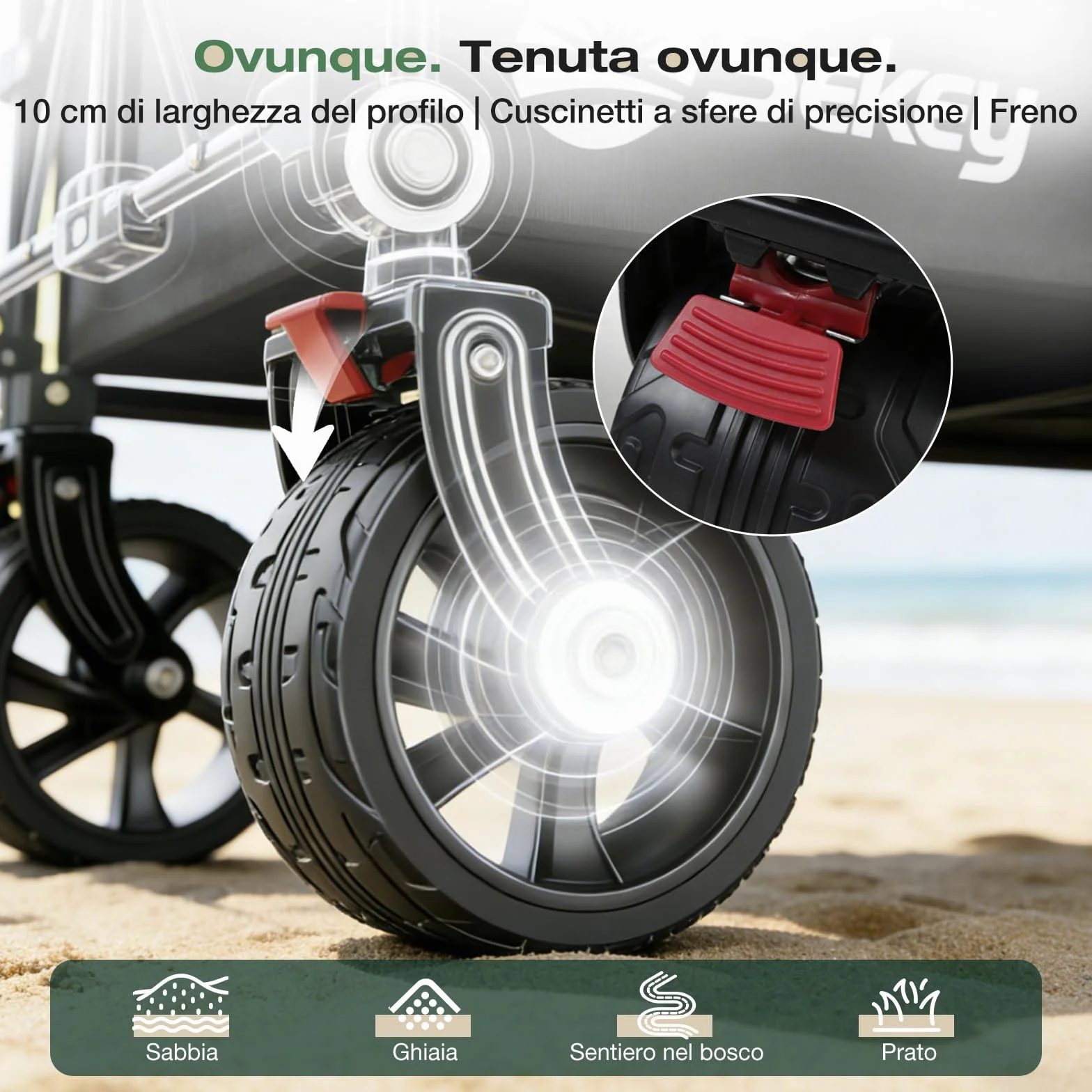 Sekey Carrello Spiaggia 300L 200KG Ruote Grandi 17x10 cm Pieghevole SE4013 Grigio