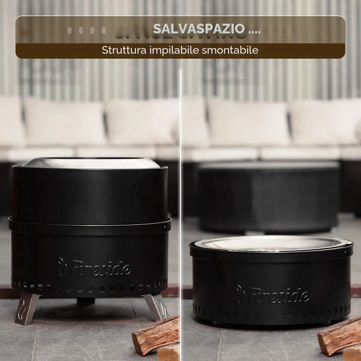 TURBRO Camino senza fumo 48,3 cm legna ardere all'aperto portatile acciaio inox 304 con supporto borsa impermeabile