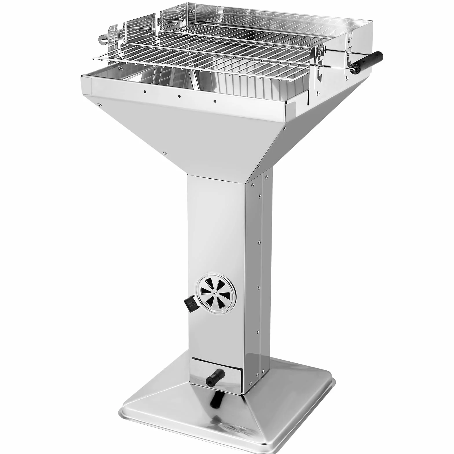 TLGREEN Barbecue a colonna in acciaio inox 63x48x92cm con griglia cromata e altezza regolabile