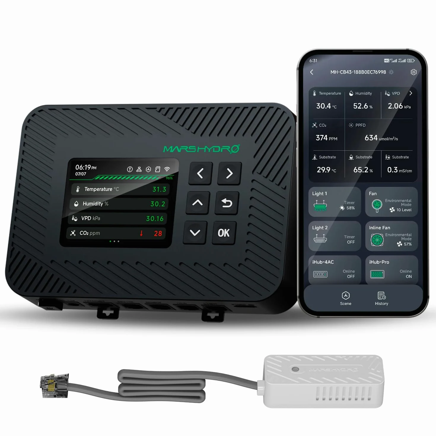 MARS HYDRO iControl per Growbox set completo, controller intelligente Grow con funzioni di temperatura, umidità, VPD, timer e ciclo.
