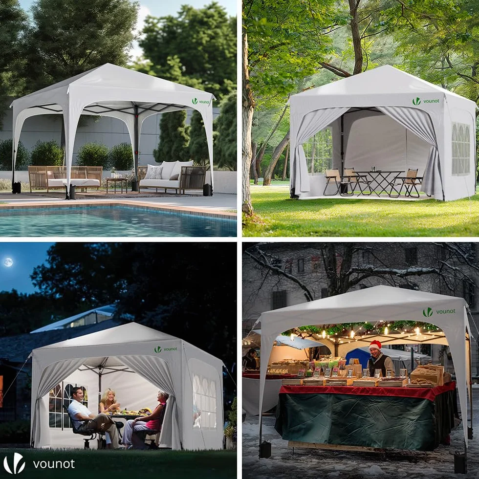 Gazebo Pieghevole 3x3m Impermeabile con Pareti Laterali, Tenda Esterno da Giardino Bianco