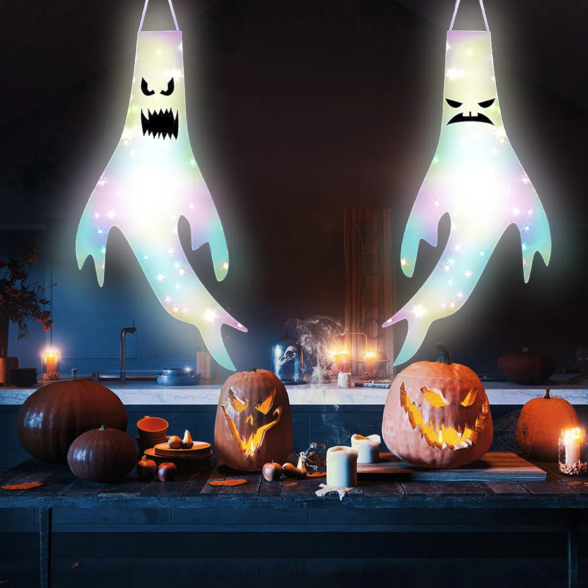 Halloween Fantasmi Windsock con LED, Appendere Fantasma Manica a Vento, Decorazione 2 Pezzi