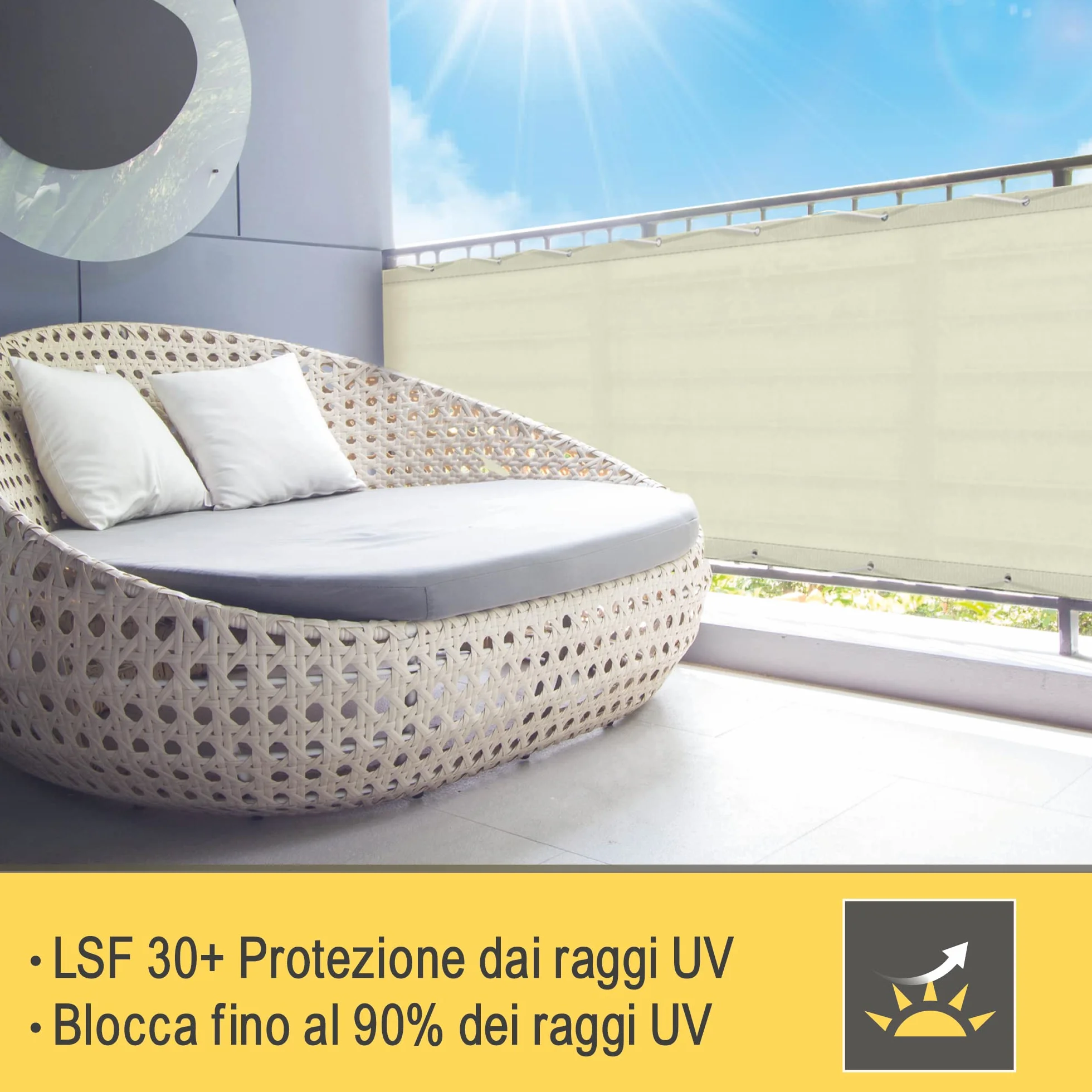 Sol Royal Frangivista e Telo Frangivento per Balconi 90x500 cm in 160g/m PES – Frangivista Balcone Impermeabile & Protezione UV – Schermi Privacy con Occhielli Crema – SolVision PB2