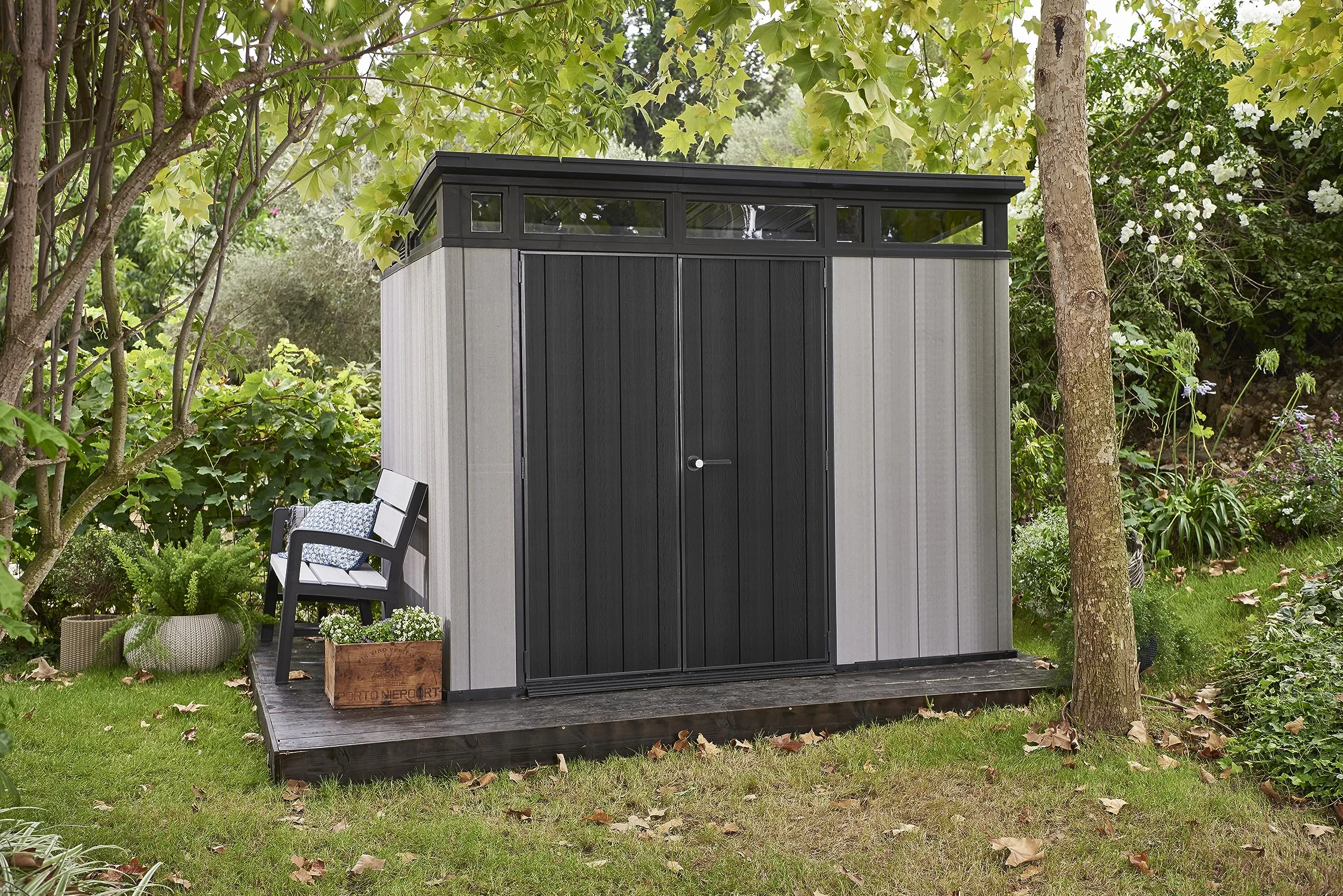Keter Casetta da Giardino Artisan 9x7, Effetto legno spazzolato, Grigio, 6 m², 277x218x226H cm