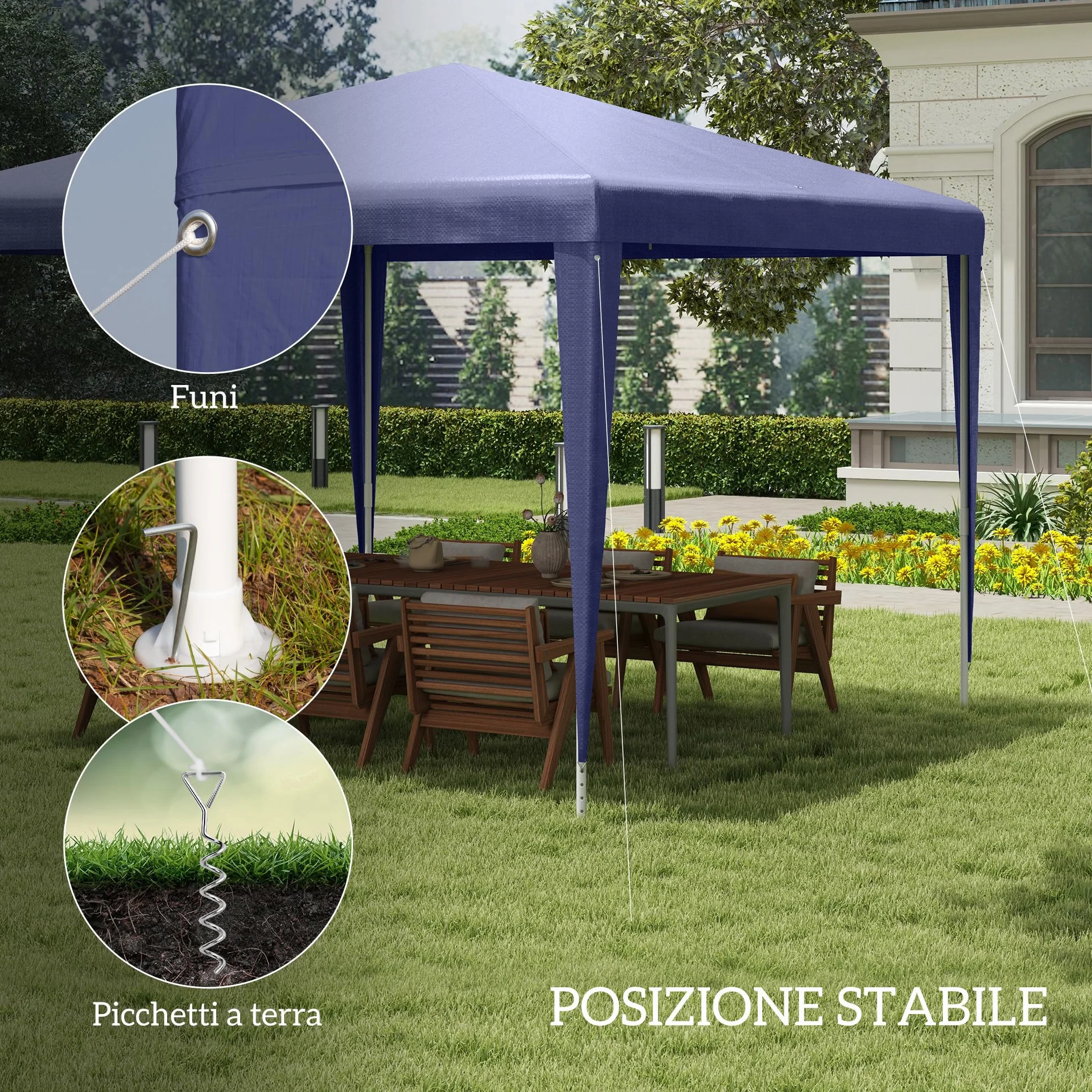 Outsunny Gazebo da Giardino 3x3 m Acciaio PE Protezione UV Blu Scuro