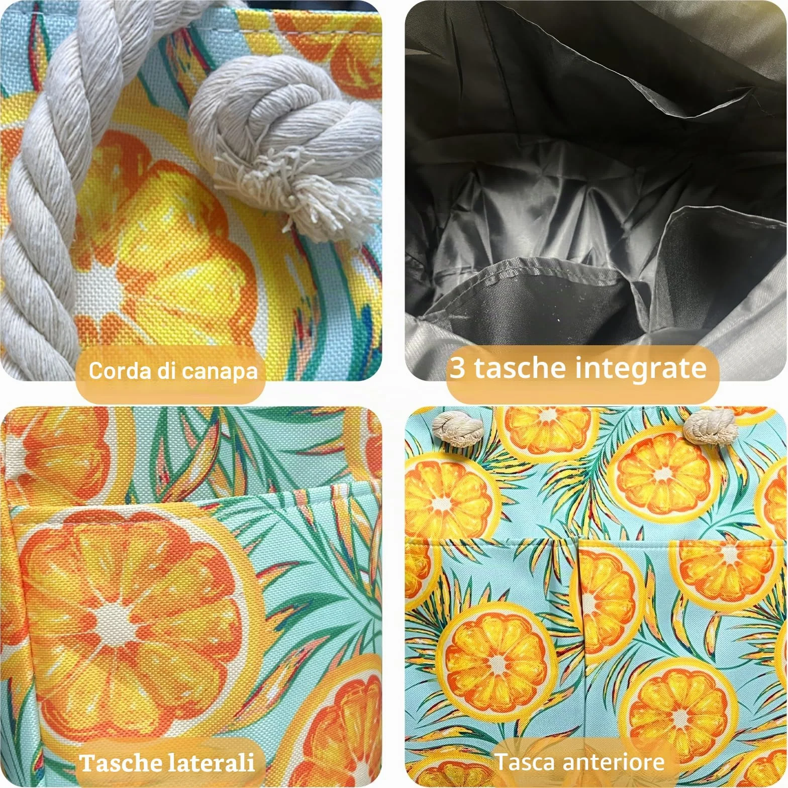 Borsa Spiaggia XXL 50L Arancione Donna Grande Impermeabile Pieghevole Termica con Cerniera