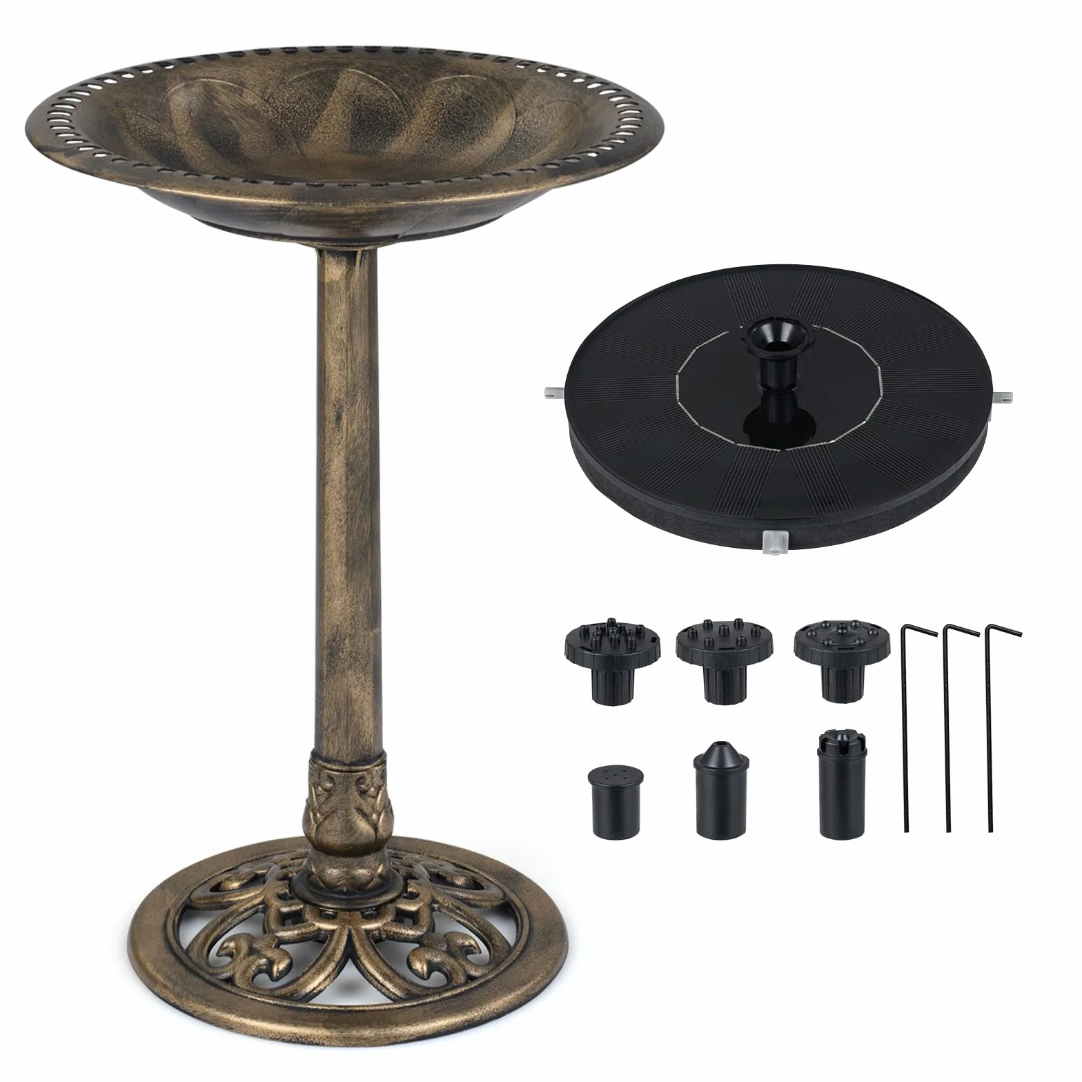 COSTWAY Mangiatoia per Uccelli da Esterno 2 in 1, Fontana con 6 Ugelli, Resistente alle Intemperie per Giardino