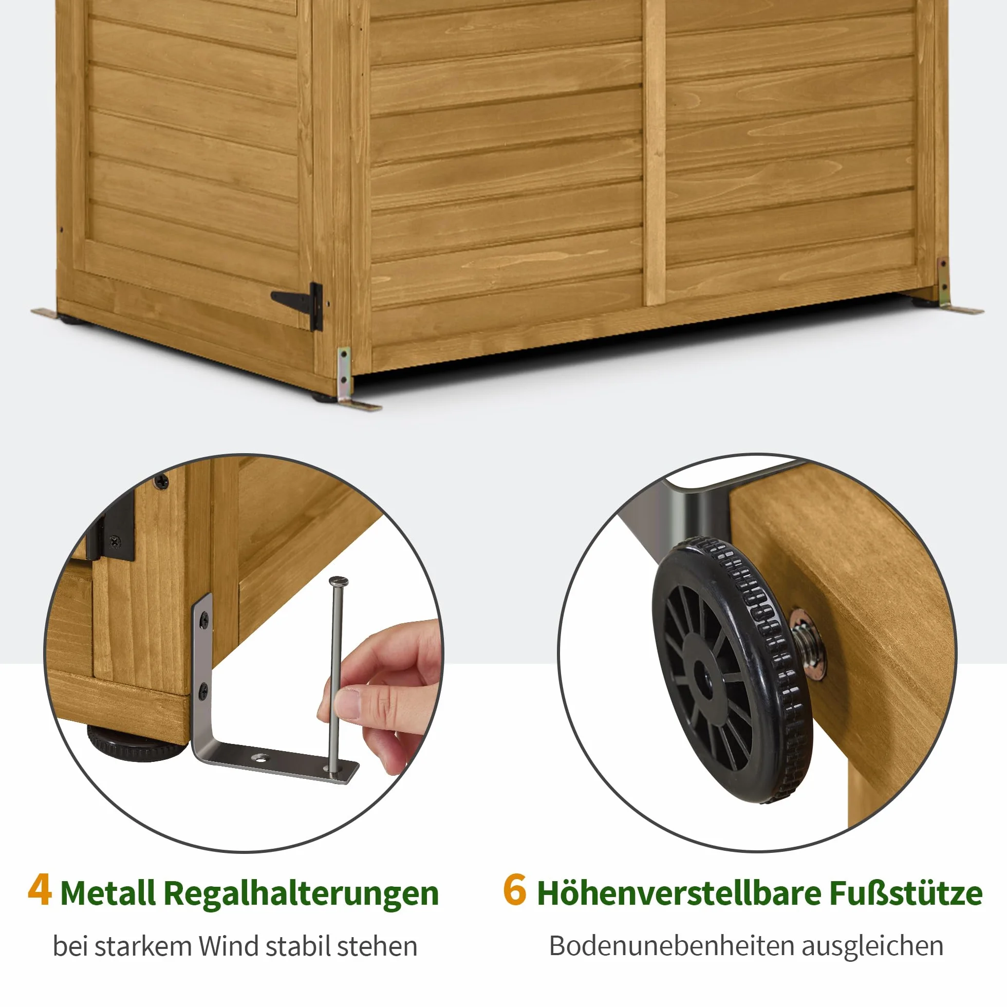 M MCombo Armadio da giardino in legno, casetta da giardino resistente alle intemperie, impermeabile, per balcone terrazzo esterno, mobile contenitore con ripiano regolabile 86×120×201 cm，1753 (Natura)