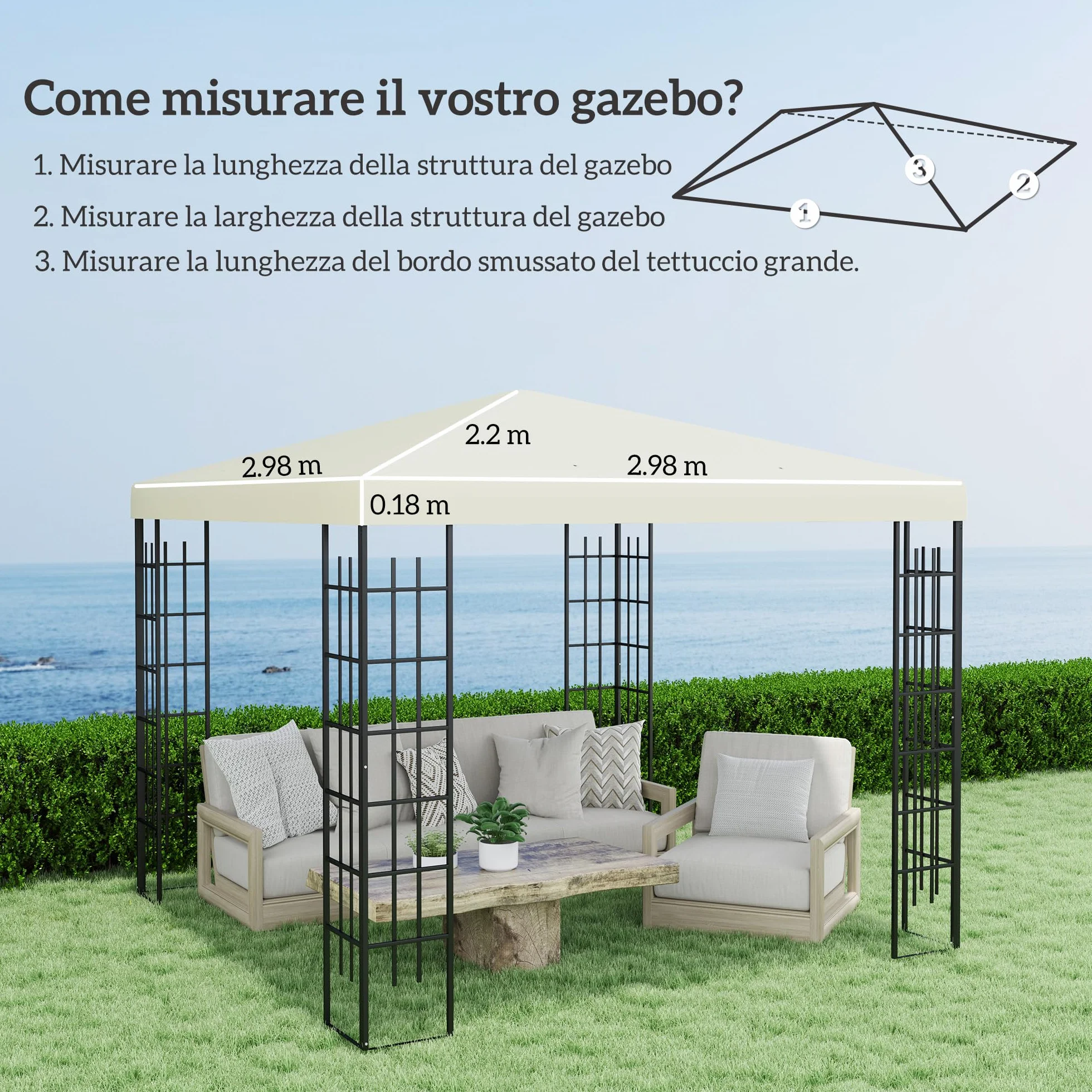 Outsunny Tetto di Ricambio per Gazebo 3x3 m, Telo Gazebo Resistente all'Acqua in Tessuto Oxford 600D 370g/㎡ Anti-UV 30+, Bianco Crema