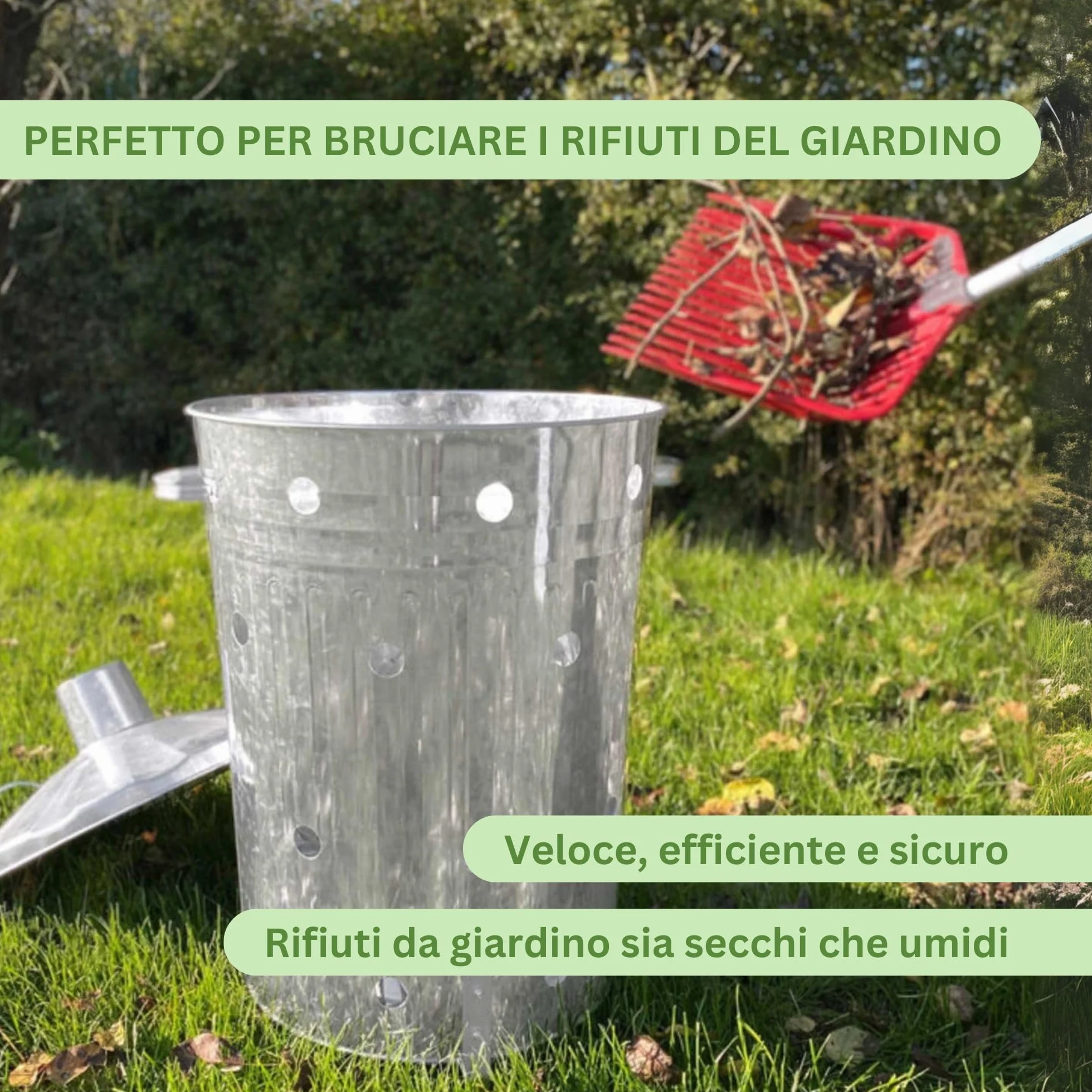 Rori Bidone fuoco XL rifiuti giardino coperchio rotondo 110 l