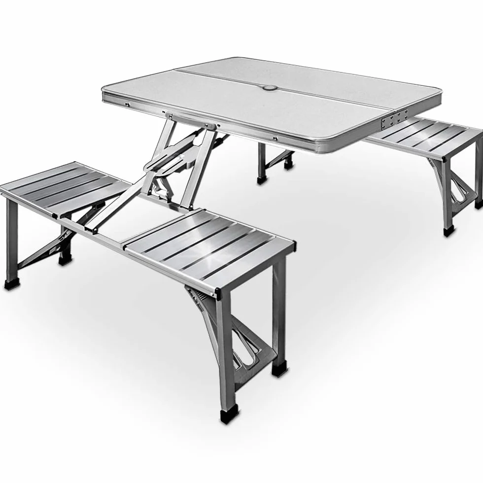 Deuba Casaria Tavolo Pieghevole con 2 Panche Set da Campeggio Picnic Portatile in Alluminio 4 Posti