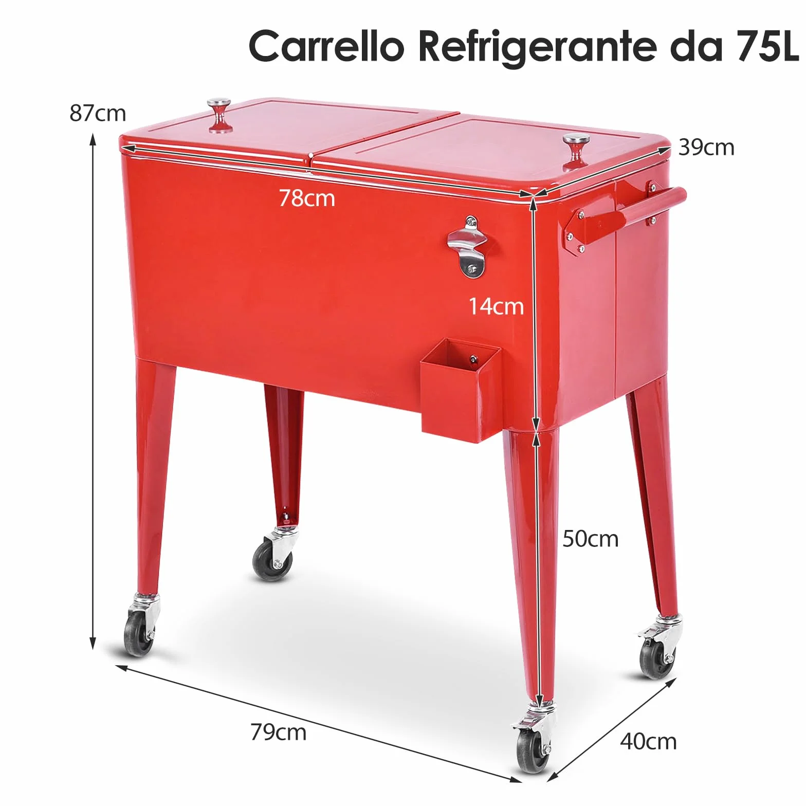 COSTWAY Carrello Portavivande Refrigerante 76L con Ruote Bloccabili e Apribottiglie 79x40x87 cm