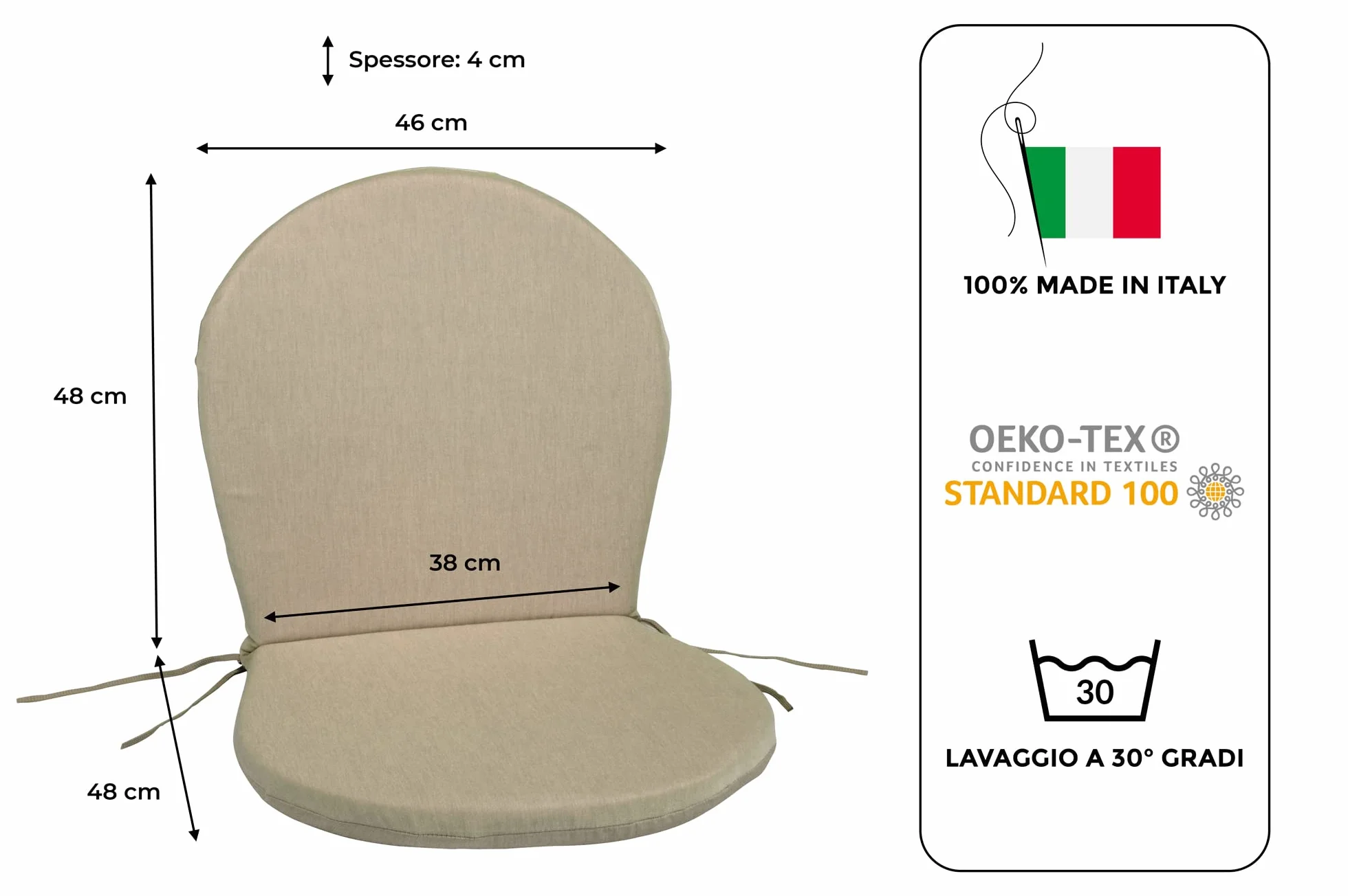 GHIOCUSCINI | Set di 2 Cuscini da Esterno per Sedia Ronda emu, Colore LINO in Tessuto Acrilico Dralon, Sfoderabile, 96 x 46 cm, Alto 4 cm, Made in Italy