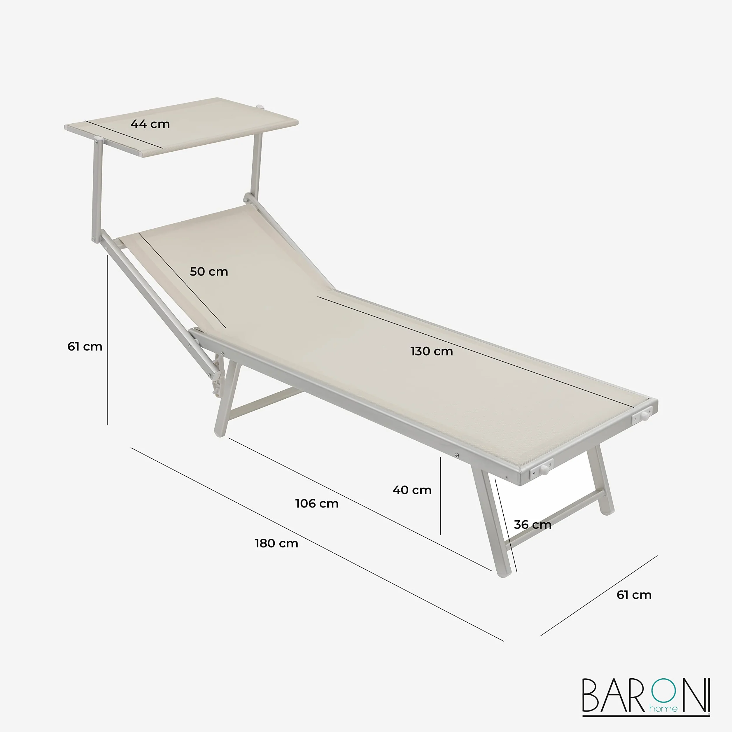 Baroni Home Set 2 Lettini Prendisole in Alluminio con Tetto Parasole, 60x190x35 Bianco