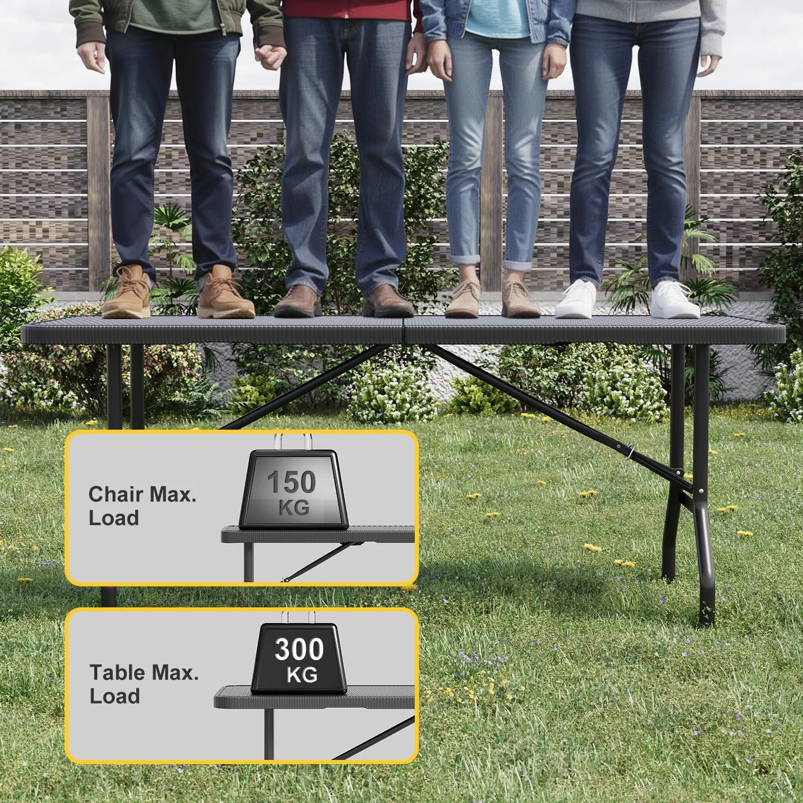 JUMMICO Tavolo Giardino e Sedie da Esterno Set Pieghevole Effetto Rattan HDPE 300kg