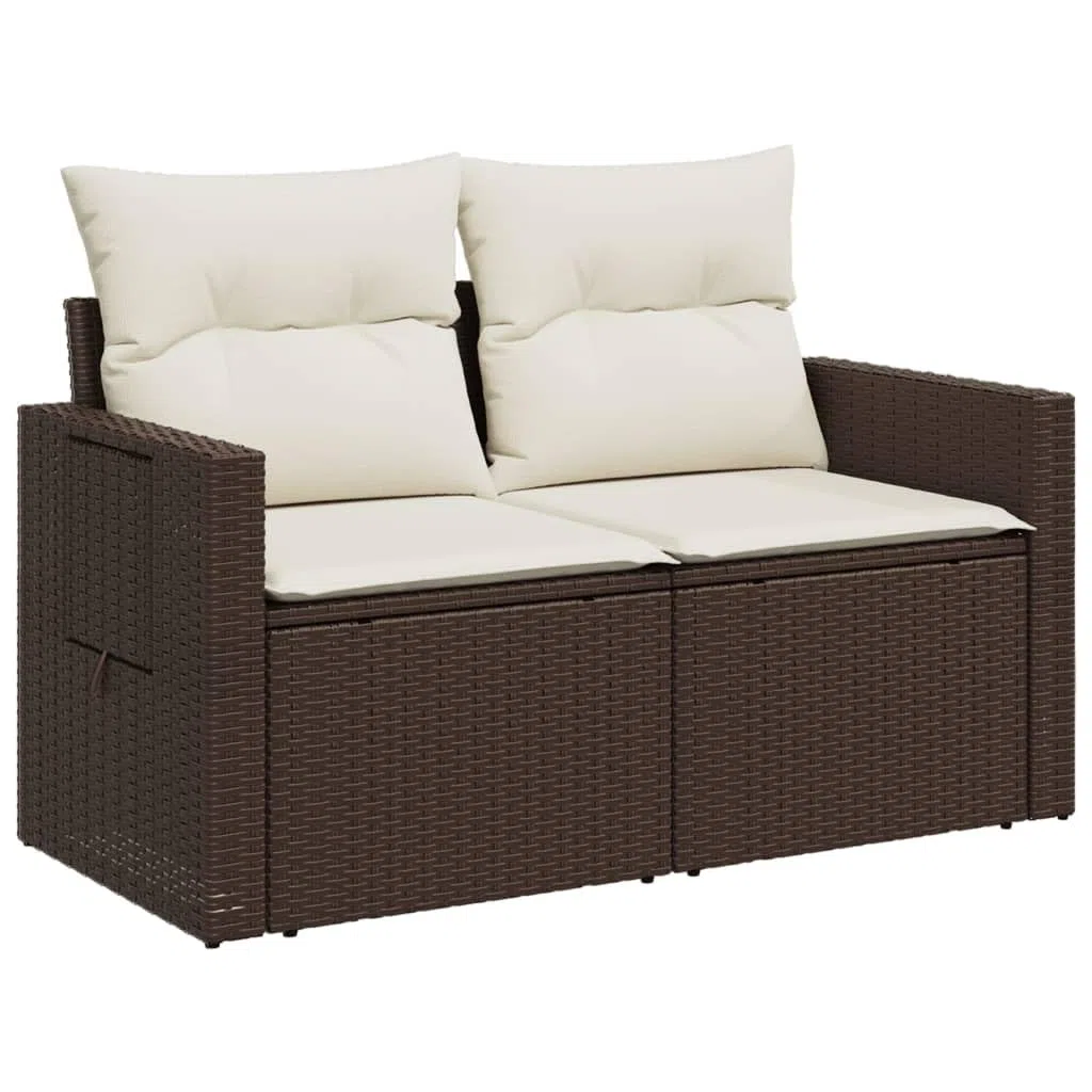 Divano da Esterno a 2 Posti Divano da Giardino 2 Posti Salotto da Giardino con Contenitore Divanetto da Esterno con Cuscini in Polyrattan-Marrone-2 Posti-2