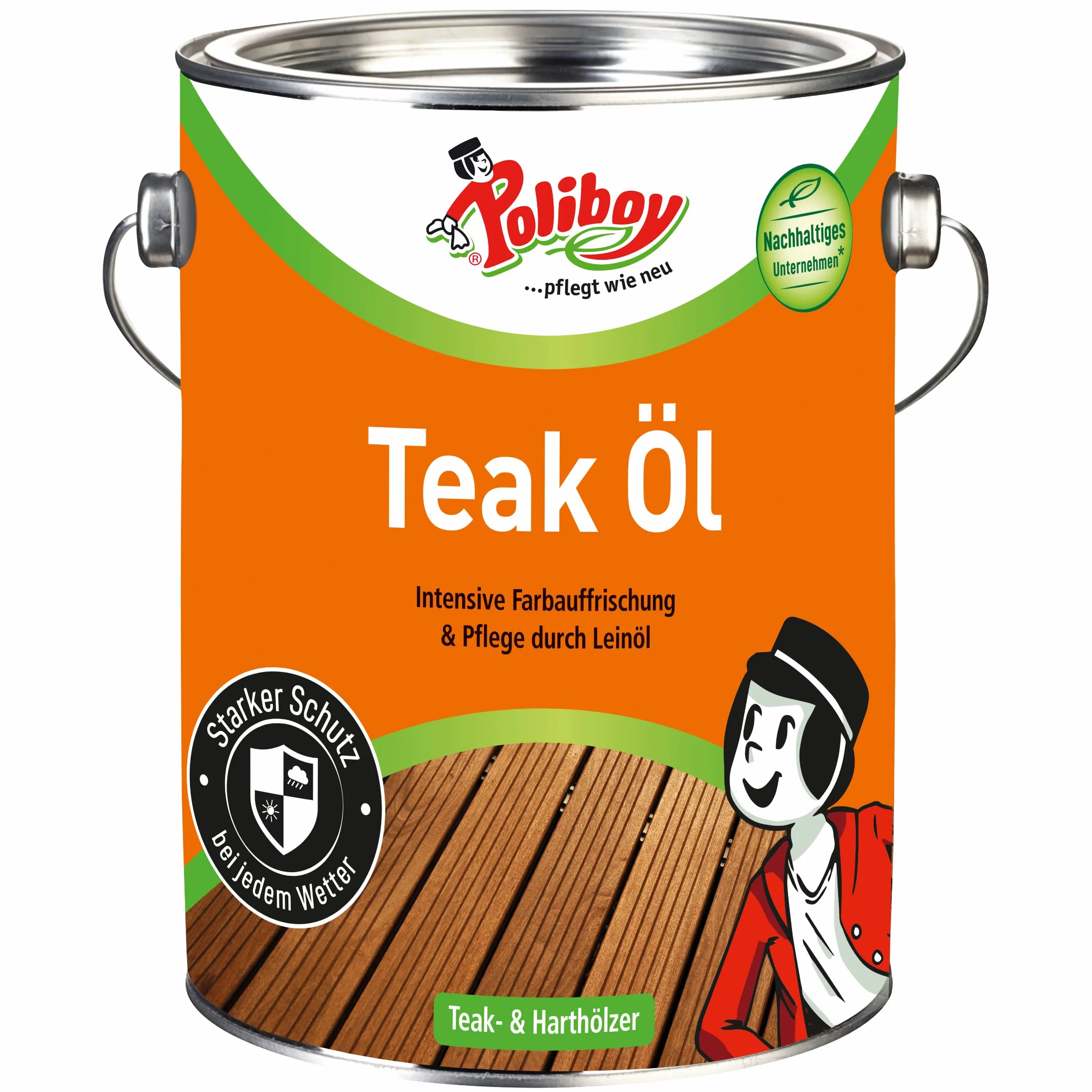 Poliboy Olio per Legno Teak 2,5 litro, Protezione e Cura per Legni Duri Scuri