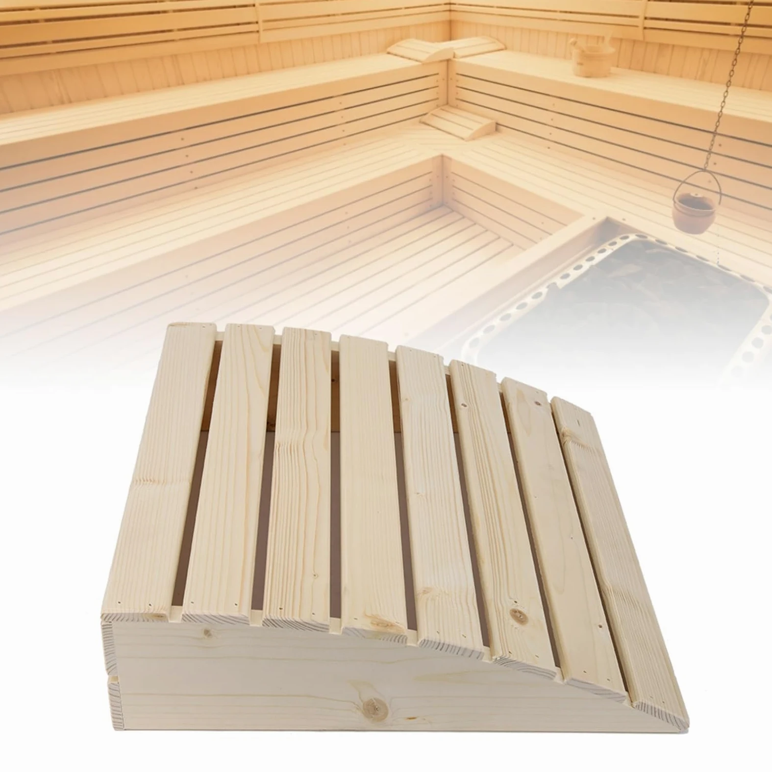 Zerodis Poggiatesta in legno per sauna, cuscino in legno di pino, accessori sauna