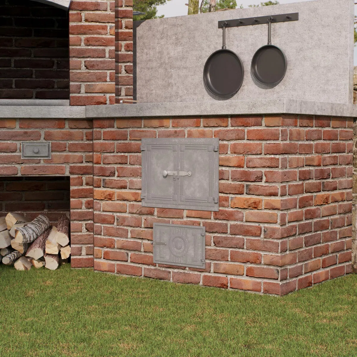 Porta per forno a legna in ghisa 48 x 33 cm per forno pizza e forno a pietra