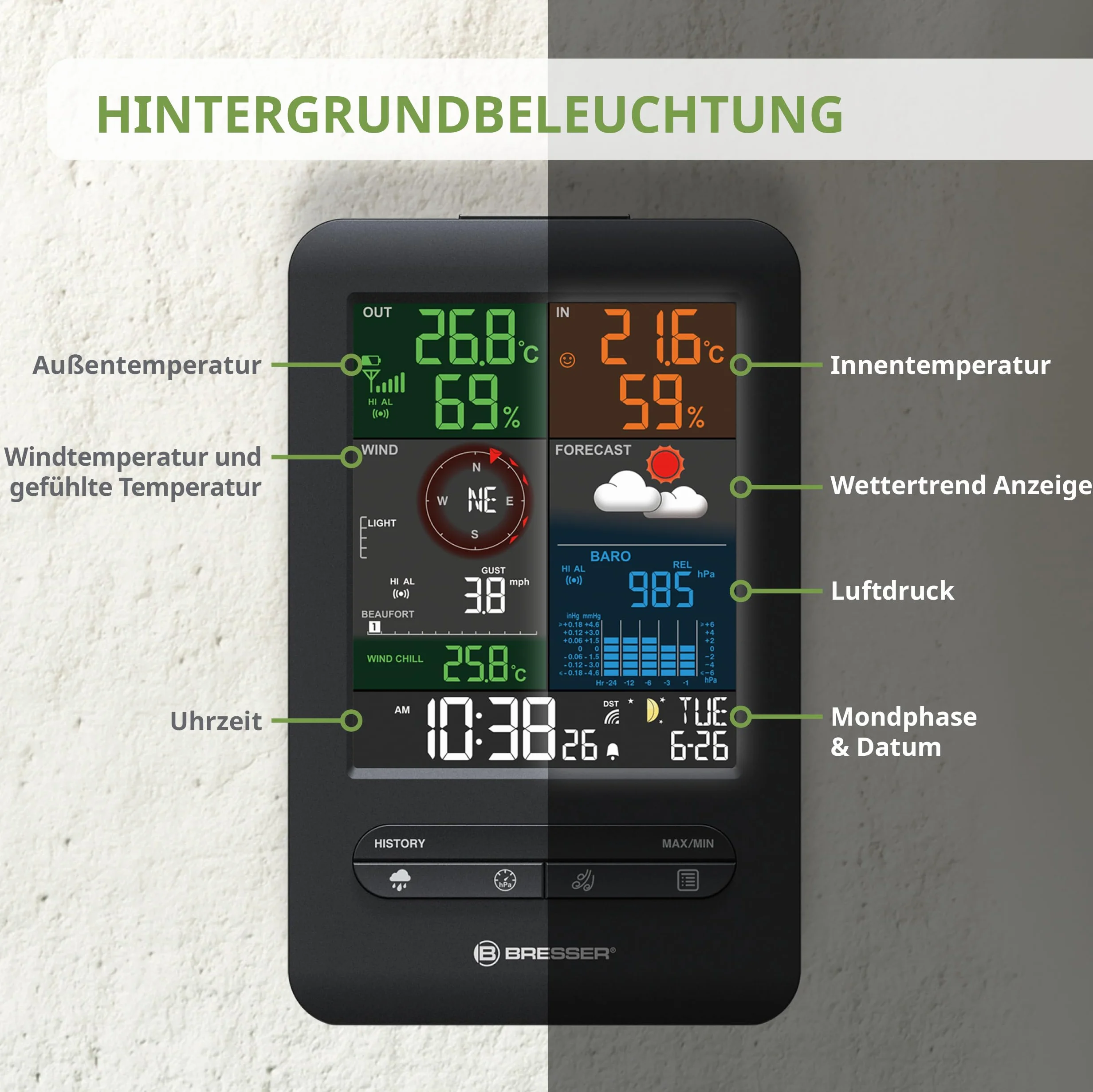 Bresser Centro Meteo 5 in 1 Beaufort con display a colori