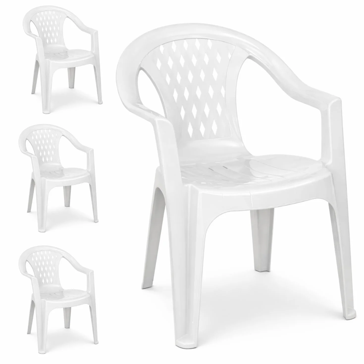 VIRSUS Set 4 Sedie da Giardino in Polipropilene Bianco 57x61.5x79 cm Impilabile con Braccioli