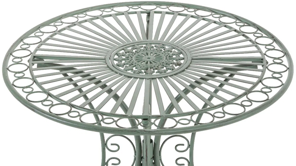 Tavolino in Ferro Giardino Tondo Outdoor Stile Rustico Salotto Design Antico-Verde