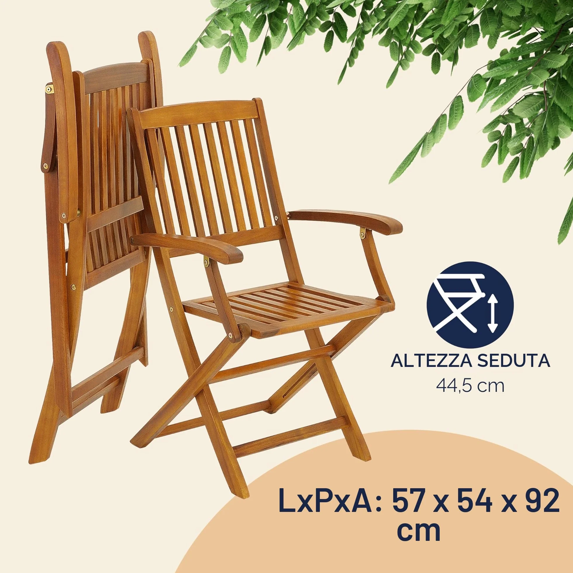 Casaria Set 1 Tavolo 6 Sedie da Giardino 160x85 cm Legno di Acacia Pieghevole Salvaspazio con Foro Ombrellone 7 Pezzi